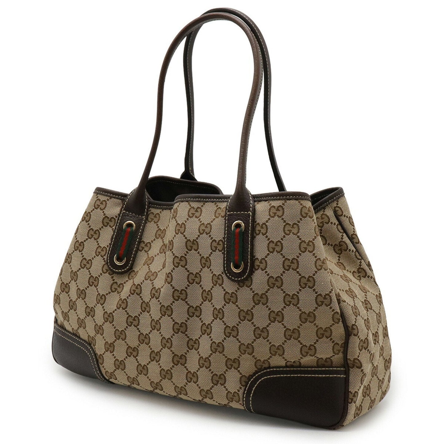 Gucci Beige Brown Dark Brown Khaki Gg Canvas Leather Shoulder Bag Tote Bag