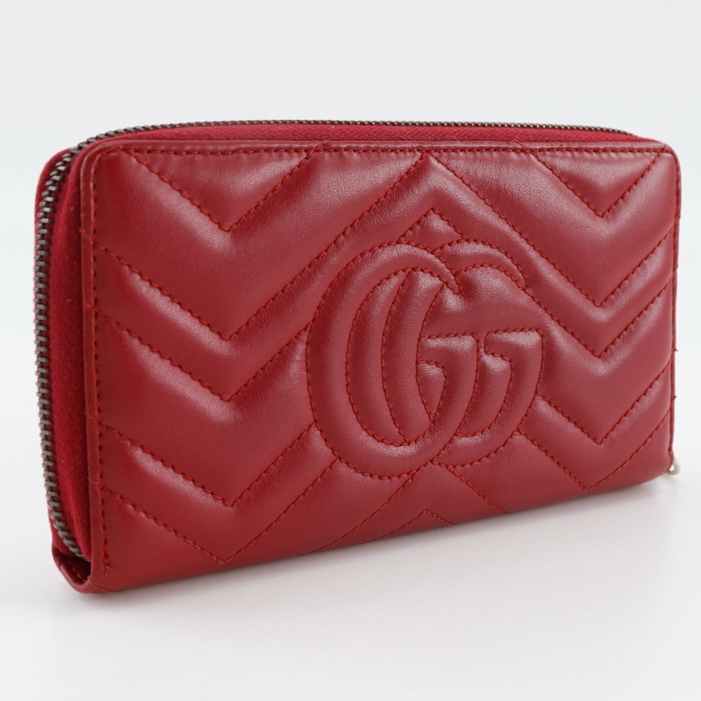 Gucci Red Color Leather Long Wallet (Bi-Fold)