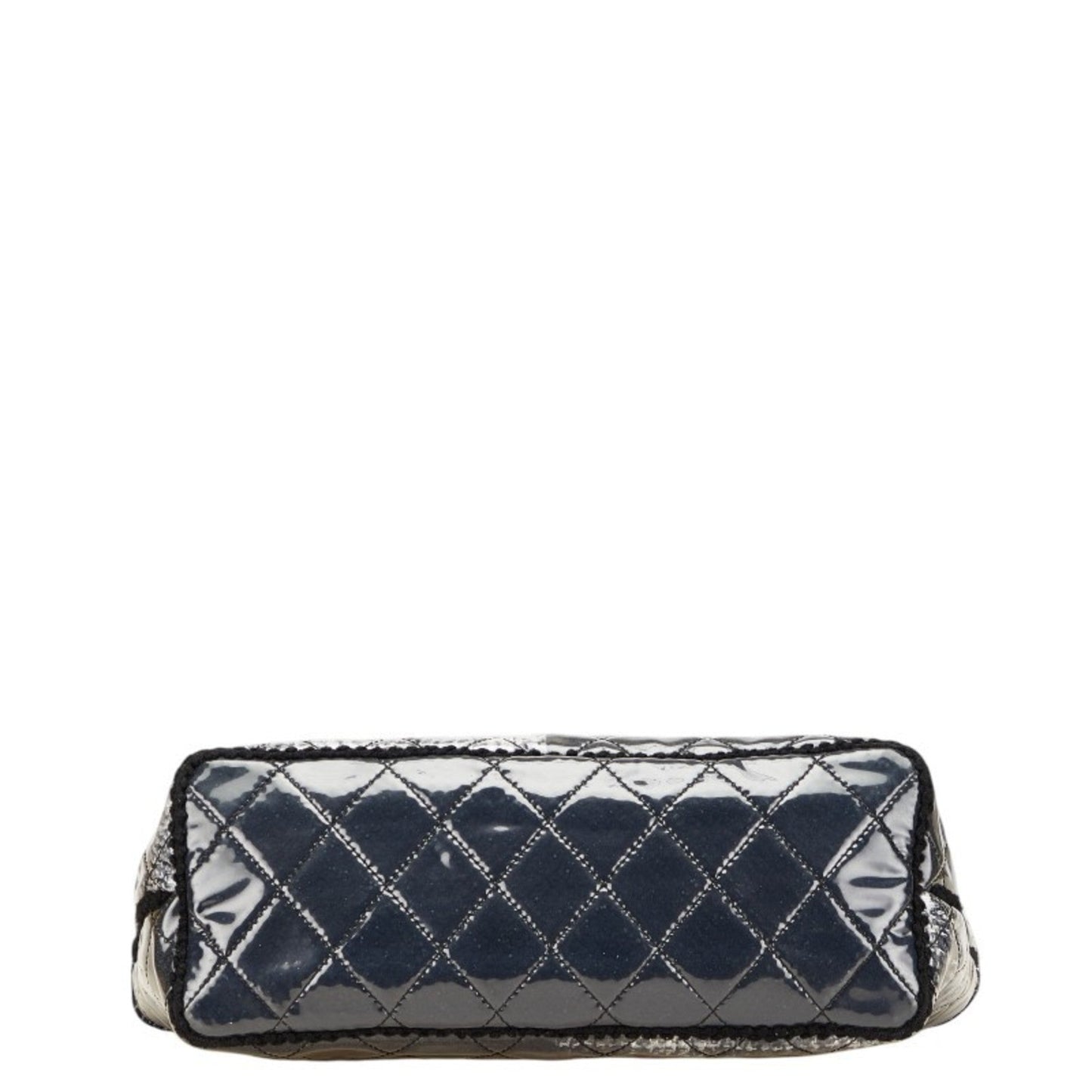 Chanel Matelasse Black Gray Vinyl Tweed Handbag Tote Bag