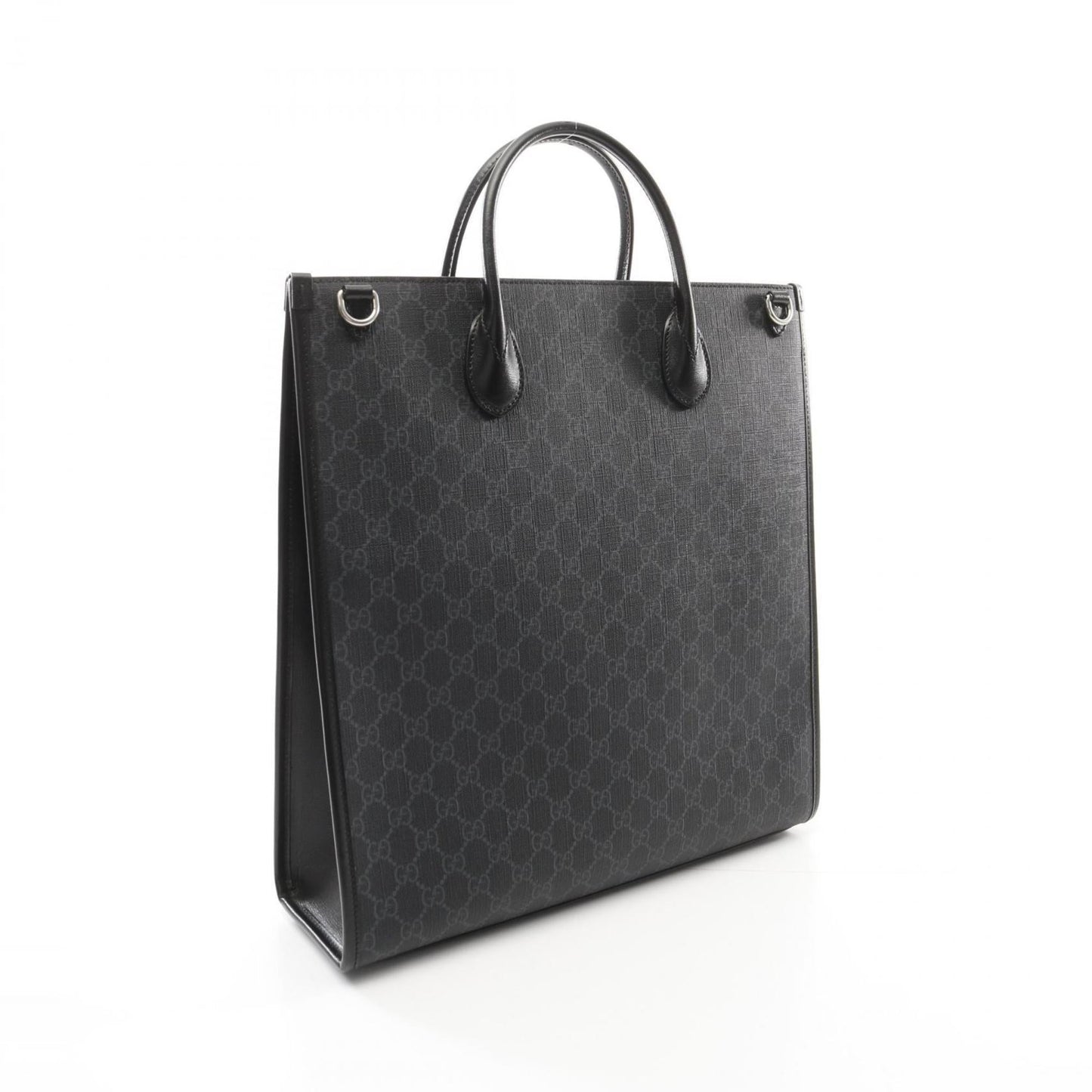 Gucci Black Gray Coated Canvas Leather Tote Bag