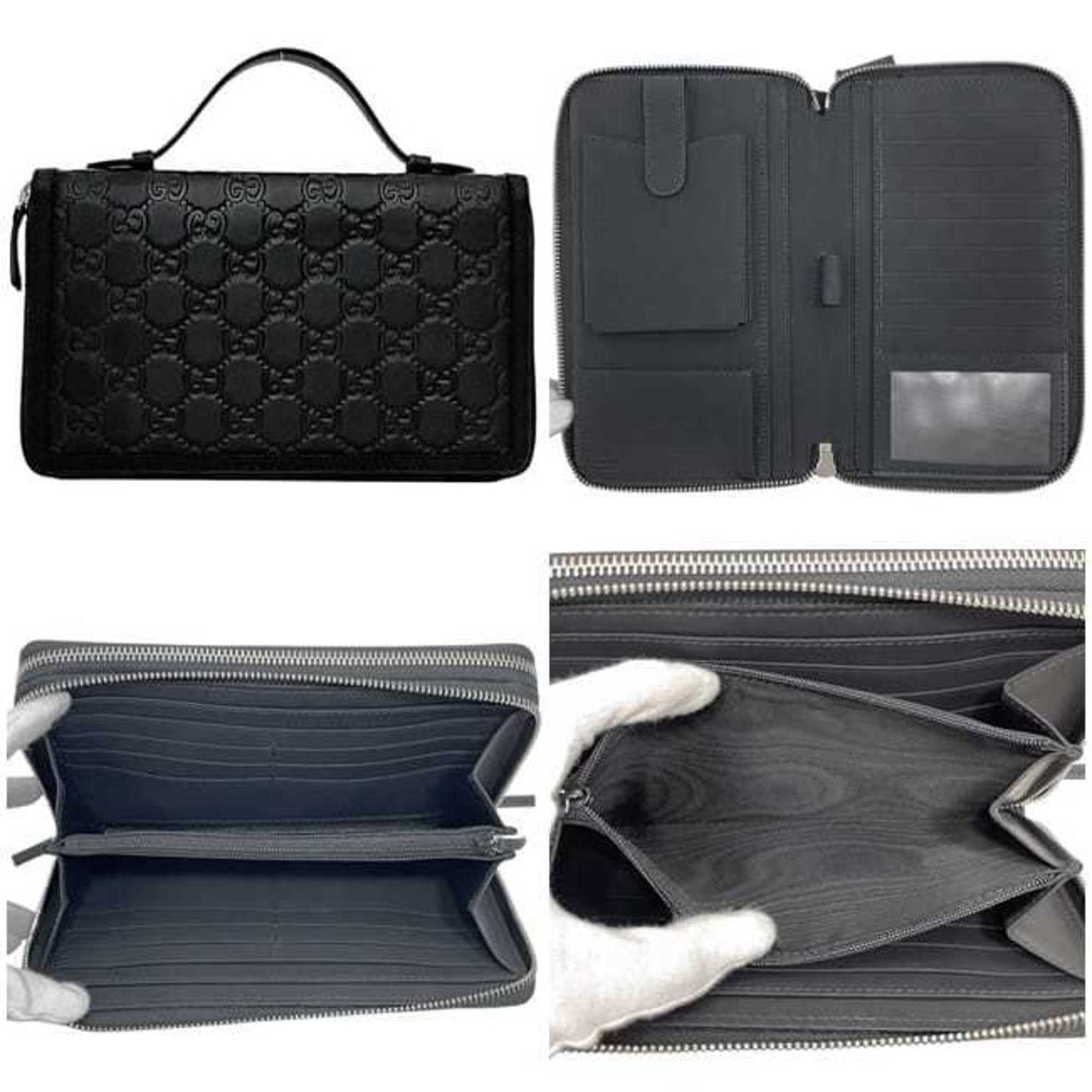 Gucci Black Leather Briefcase Clutch Bag Handbag Pouch