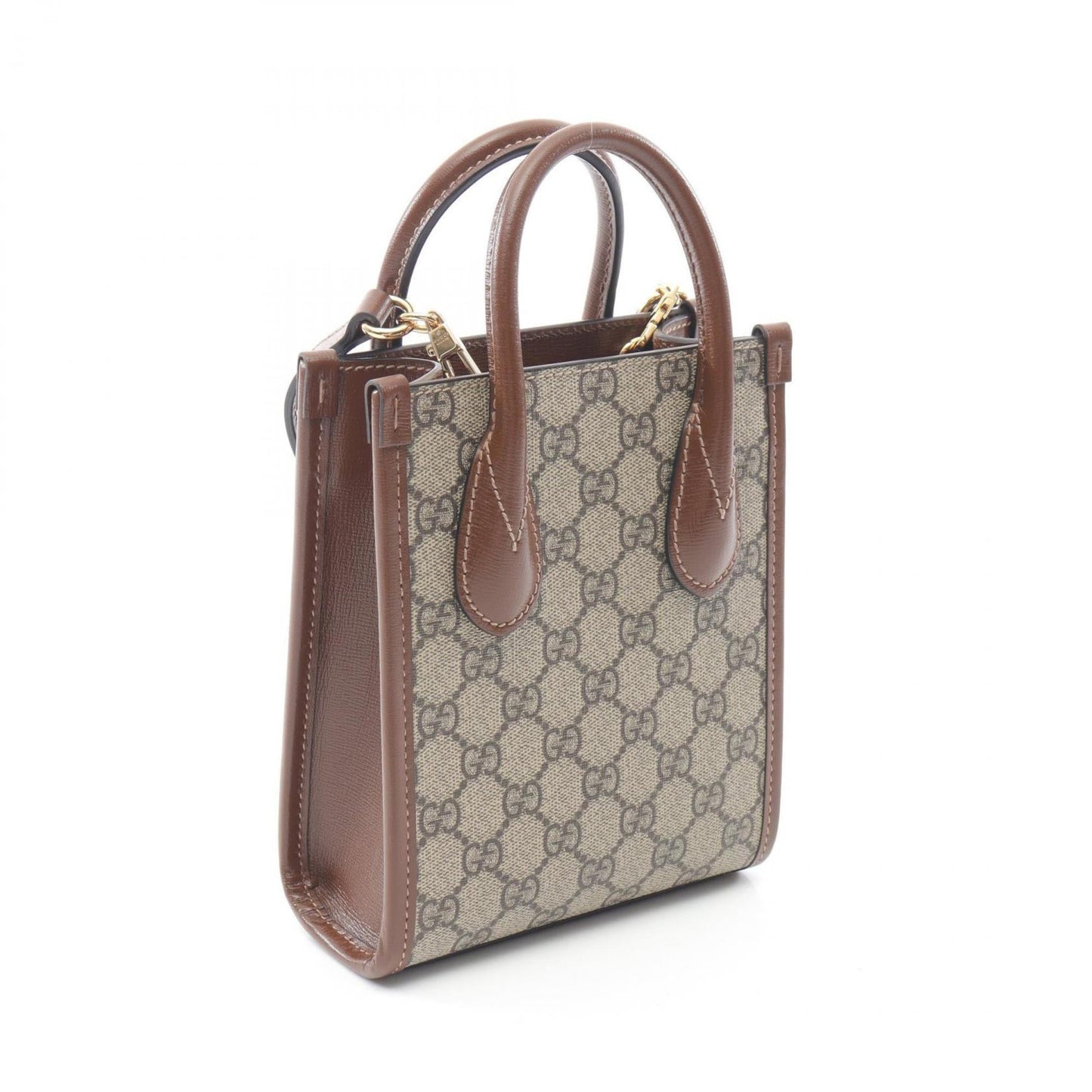 Gucci Beige Brown Coated Canvas Leather Handbag
