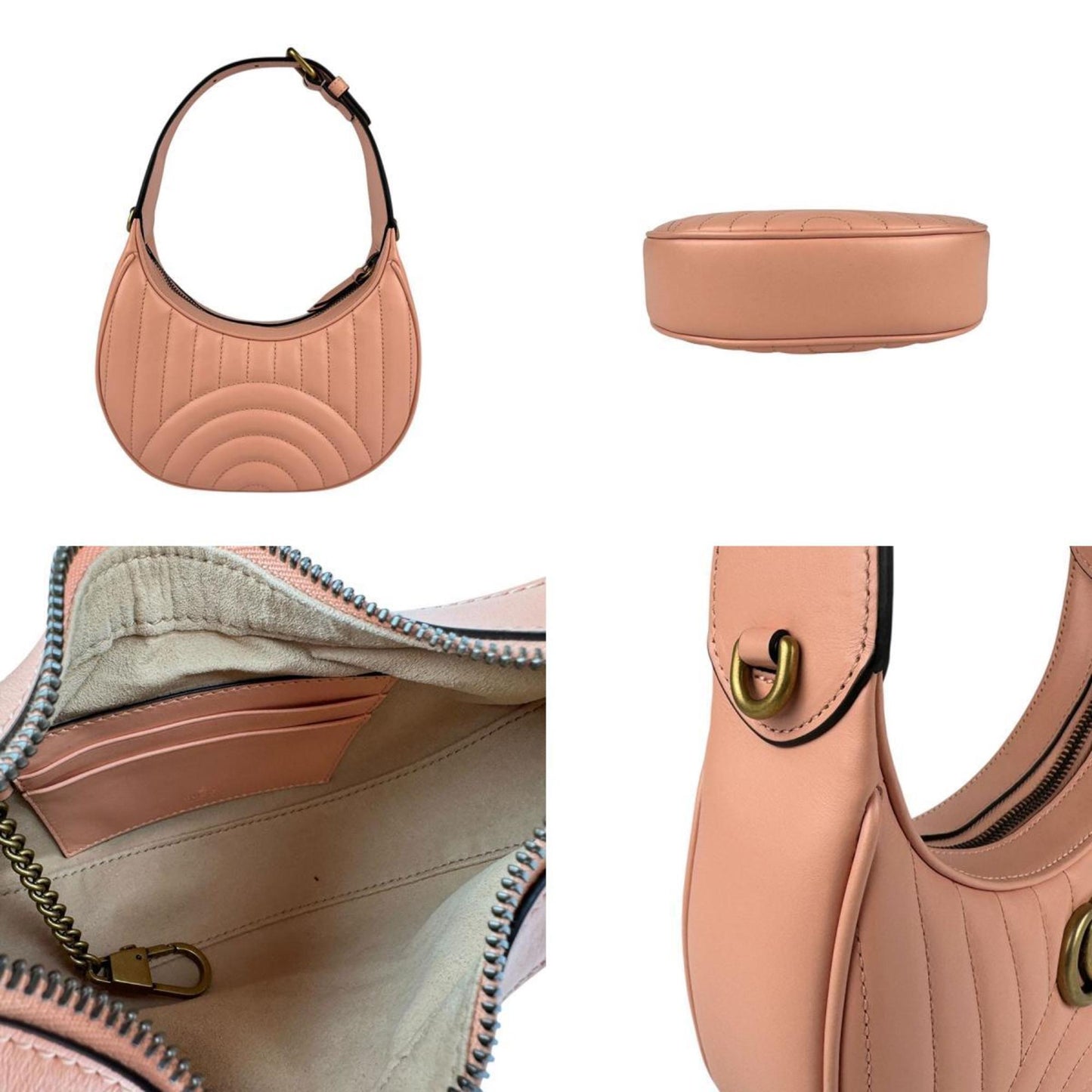 Gucci Gold Salmon Pink Leather Metal Handbag Shoulder Bag
