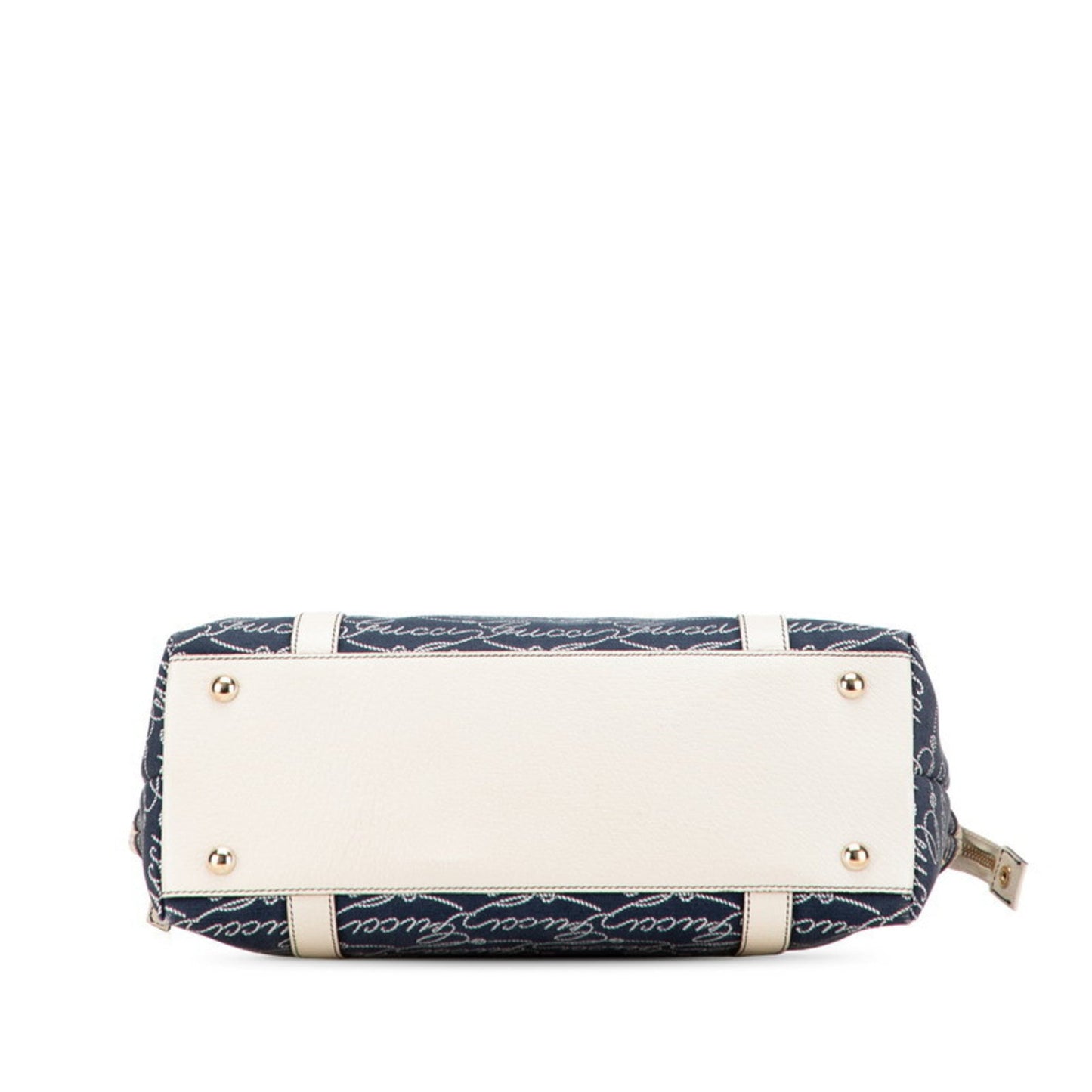 Gucci Abbey Beige Navy Canvas Leather Tote Bag