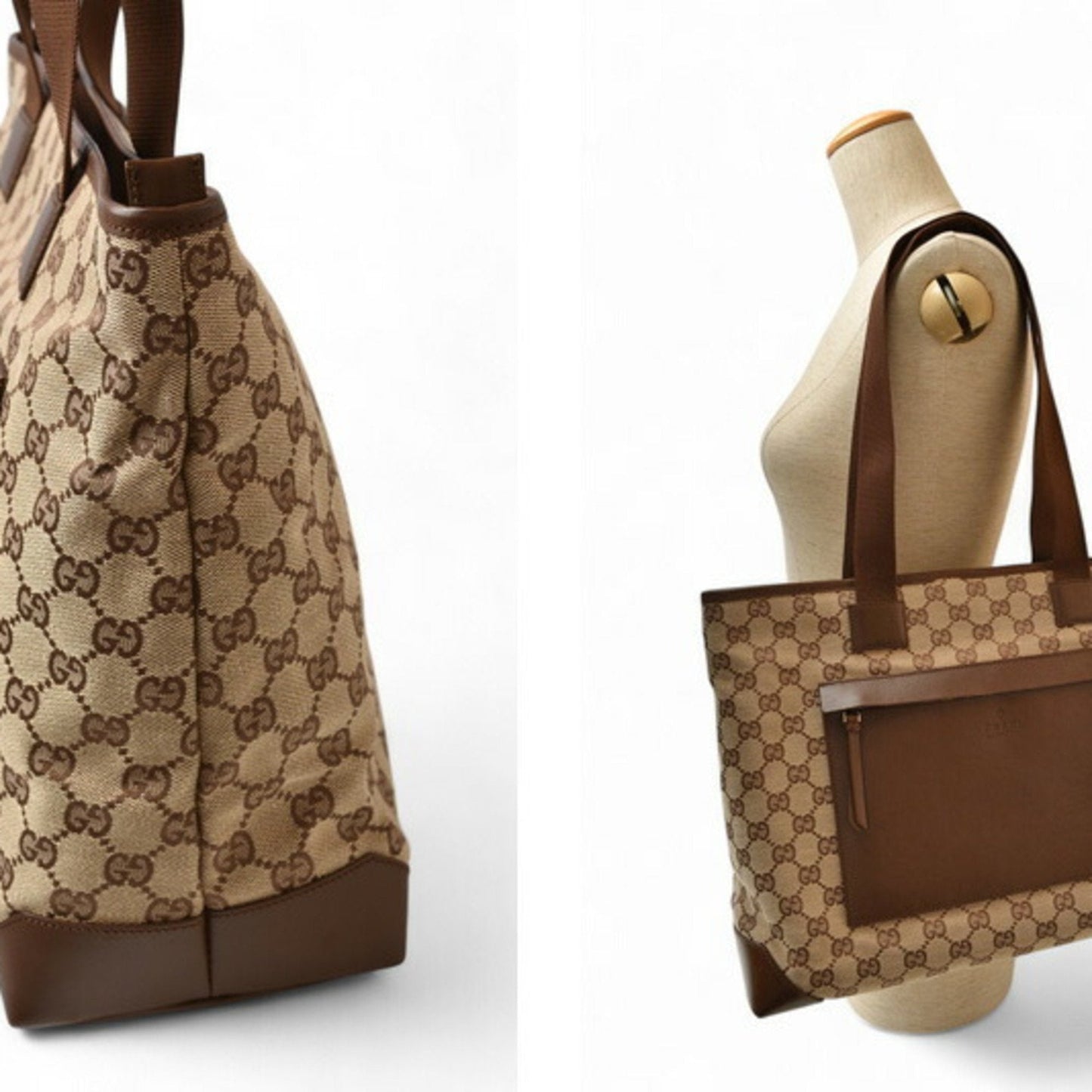 Gucci Brown Gg Beige Gg Canvas Tote Bag