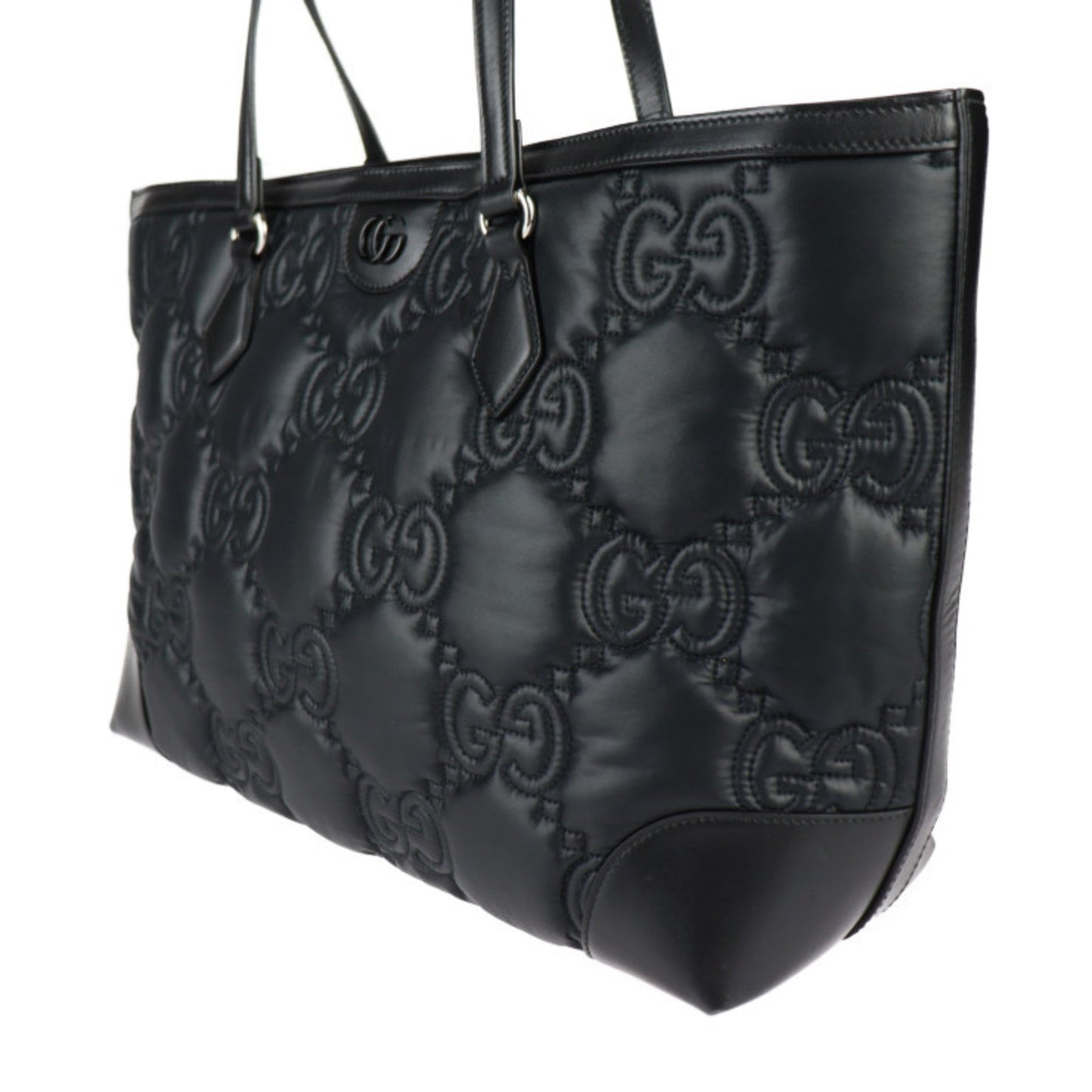 Gucci Black Nylon Leather Handbag Shoulder Bag Tote Bag