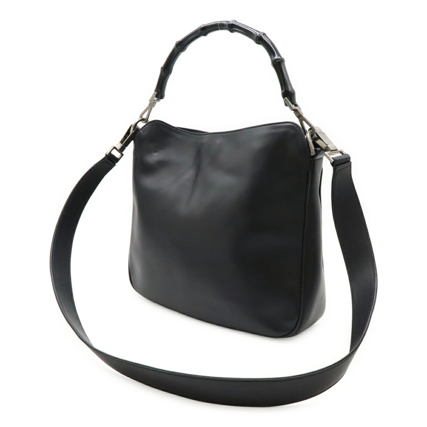 Gucci Black Bamboo Leather Handbag Shoulder Bag Tote Bag