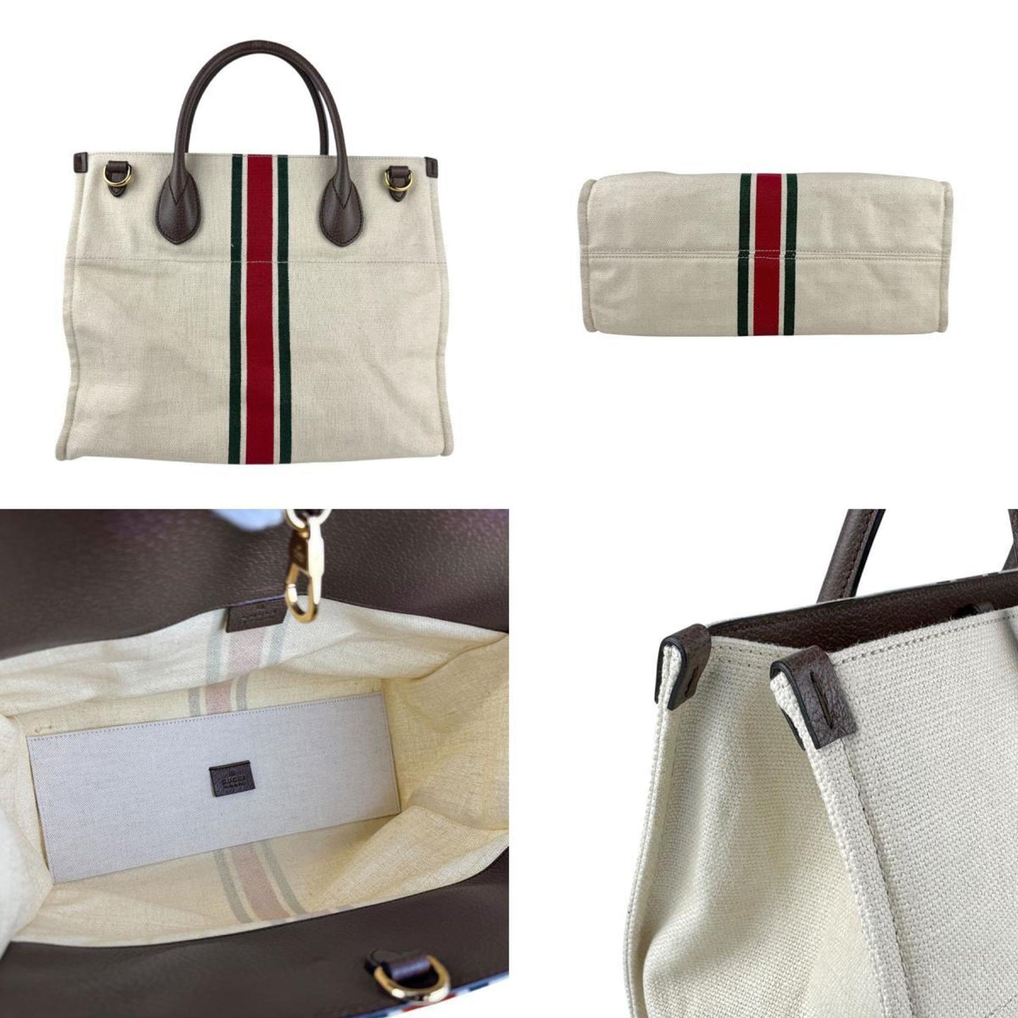 Gucci Brown Ivory Canvas Leather Handbag Shoulder Bag