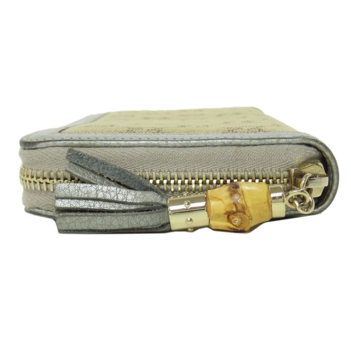 Gucci Brown Silver Canvas Leather Long Wallet (Bi-Fold)