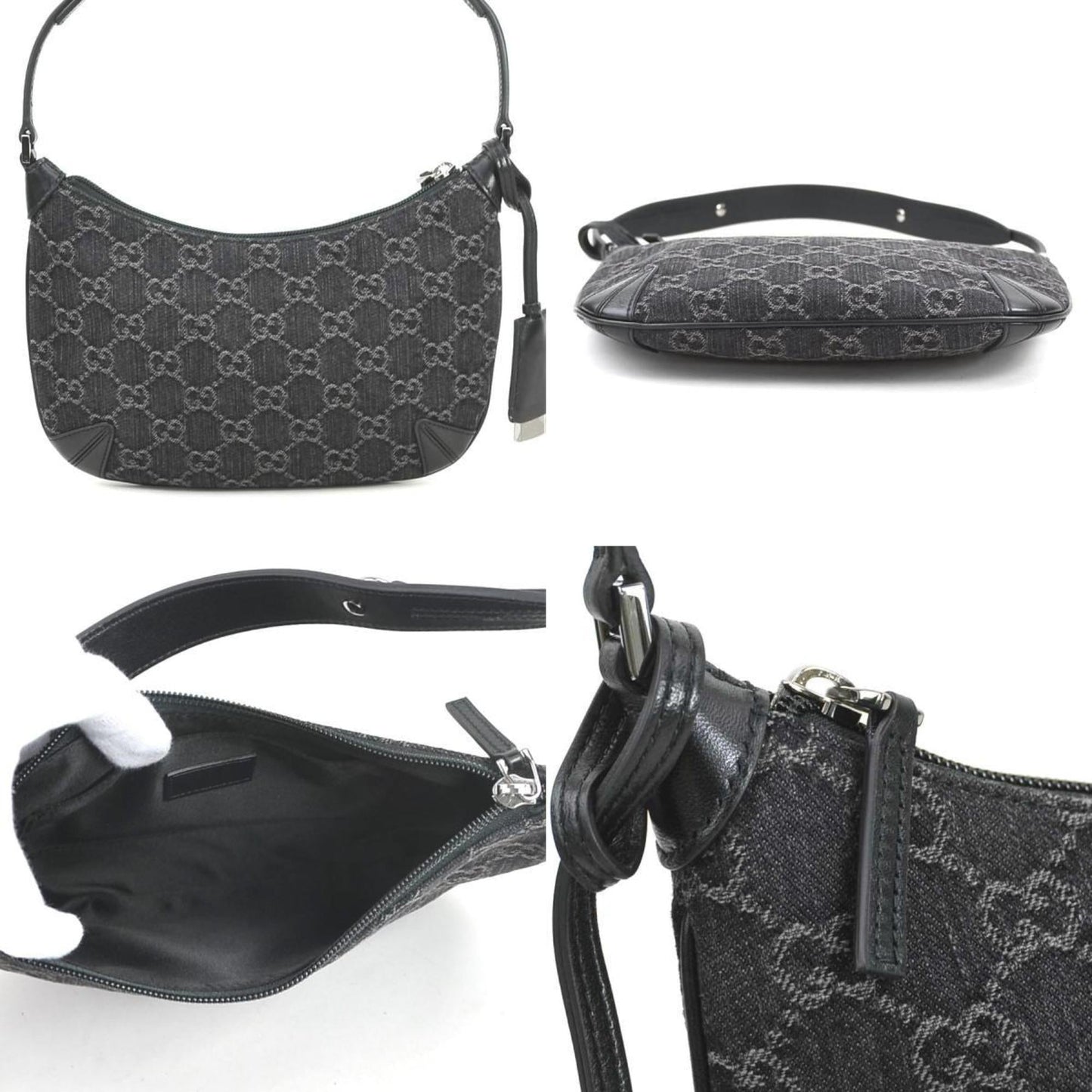Gucci Black Denim Leather Shoulder Bag