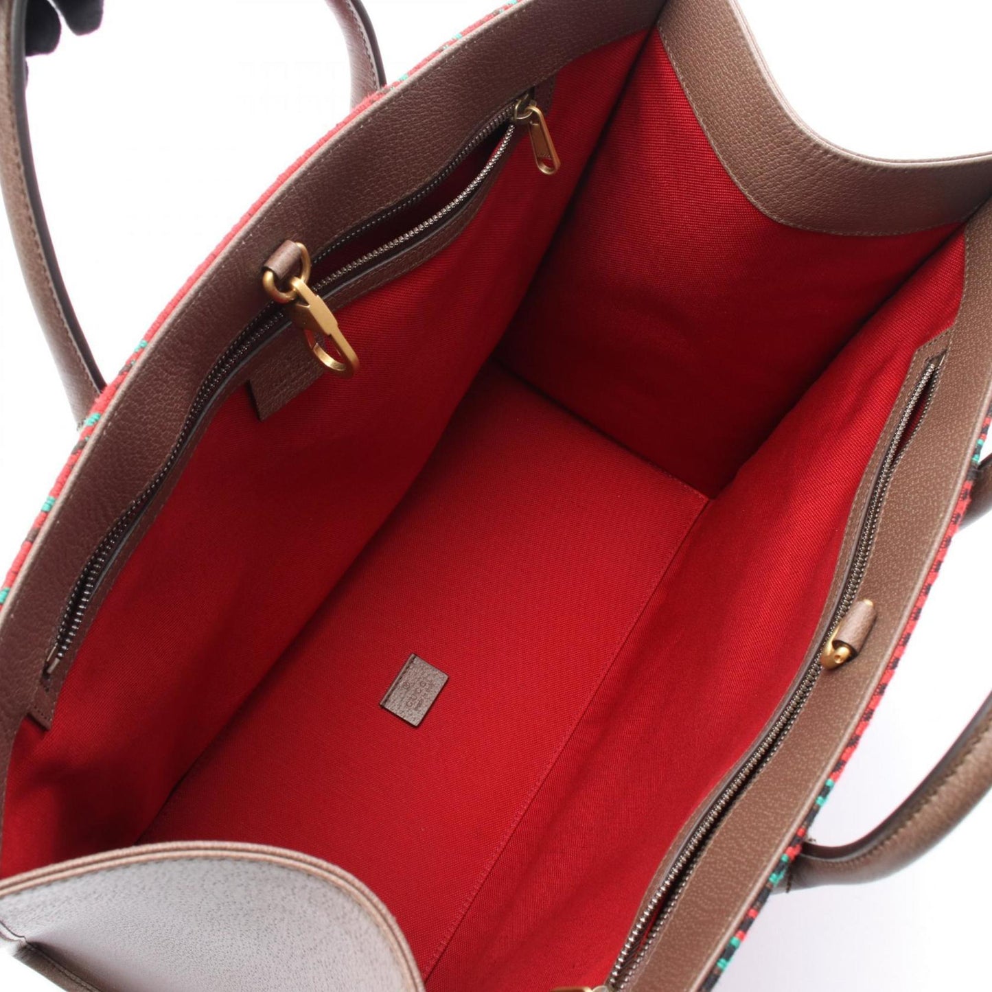 Gucci Brown Multi-Color Red Color Fabric Leather Tote Bag