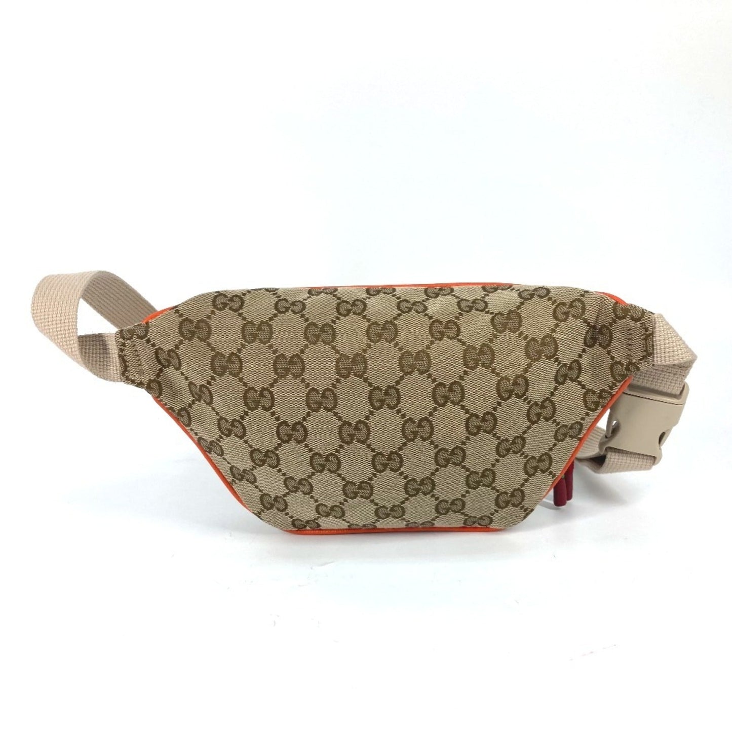 Gucci Beige Orange Leather Canvas Sling Bag