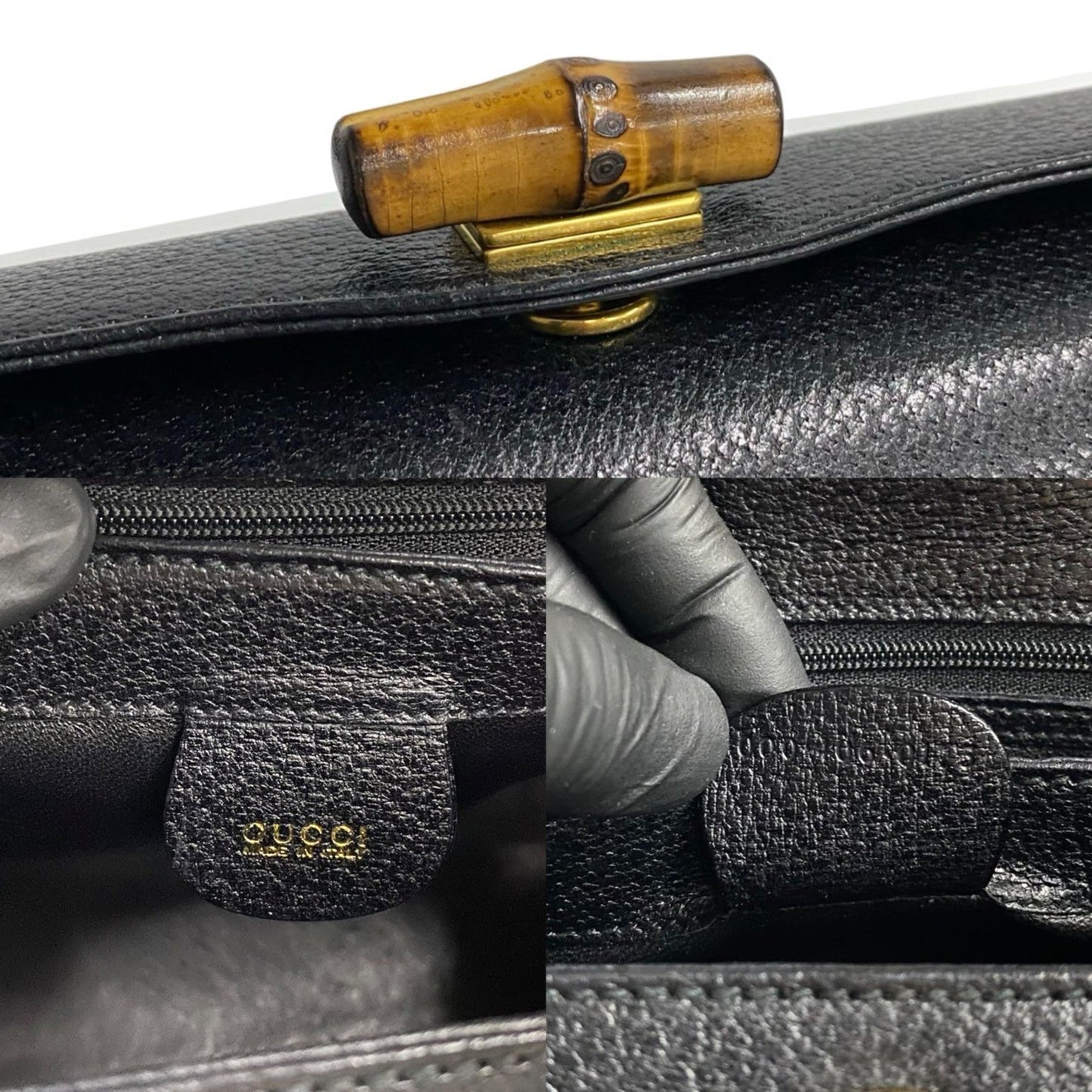 Gucci Black Leather Handbag Tote Bag