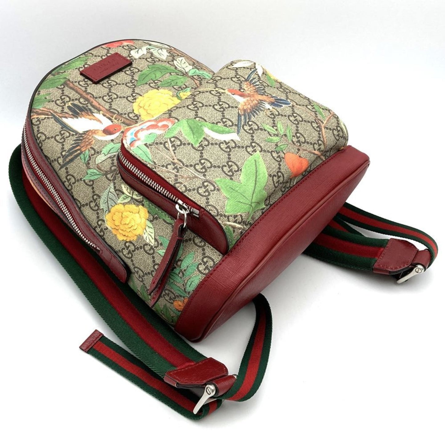 Gucci Green Multi-Color Red Color Yellow Gg Supreme Canvas Leather Backpack