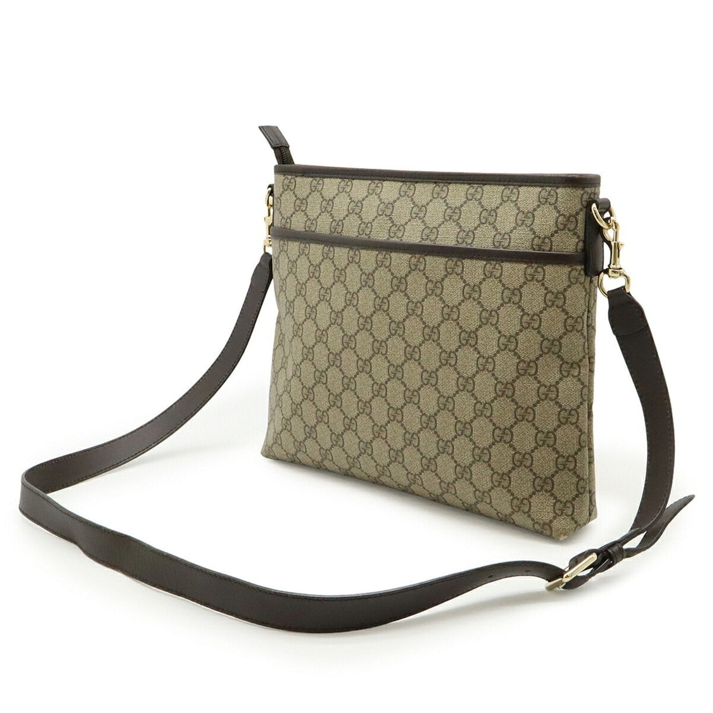 Gucci Beige Dark Brown Gg Supreme Leather Shoulder Bag