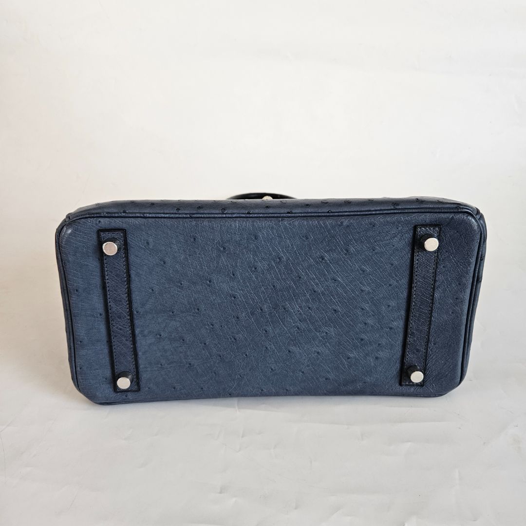Hermes Ostrich Blue Birkin 30 Bag with Palladium Hardware