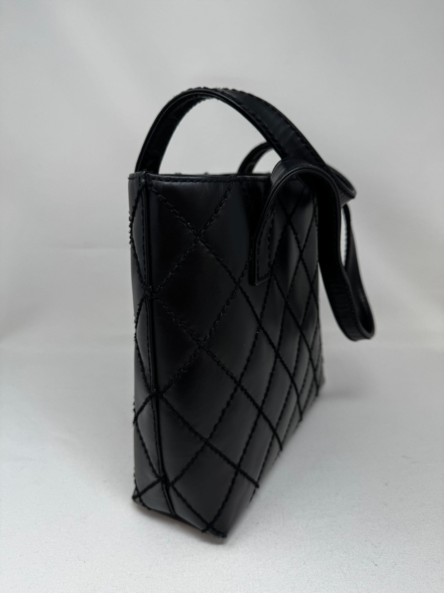 CHANEL Calfskin Quilted Small Surpique Stitch Tote Black B20-72