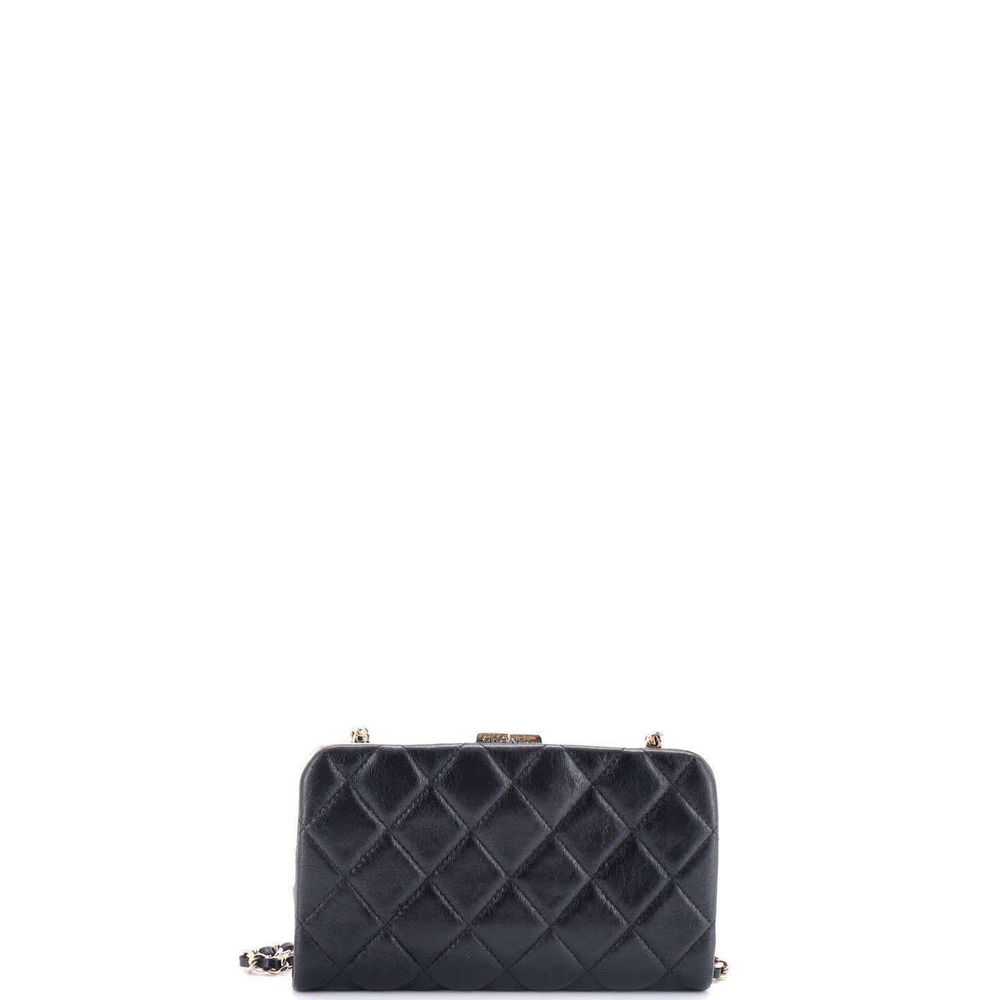 Logo Clasp Frame Clutch with Chain Quilted Lambskin Small