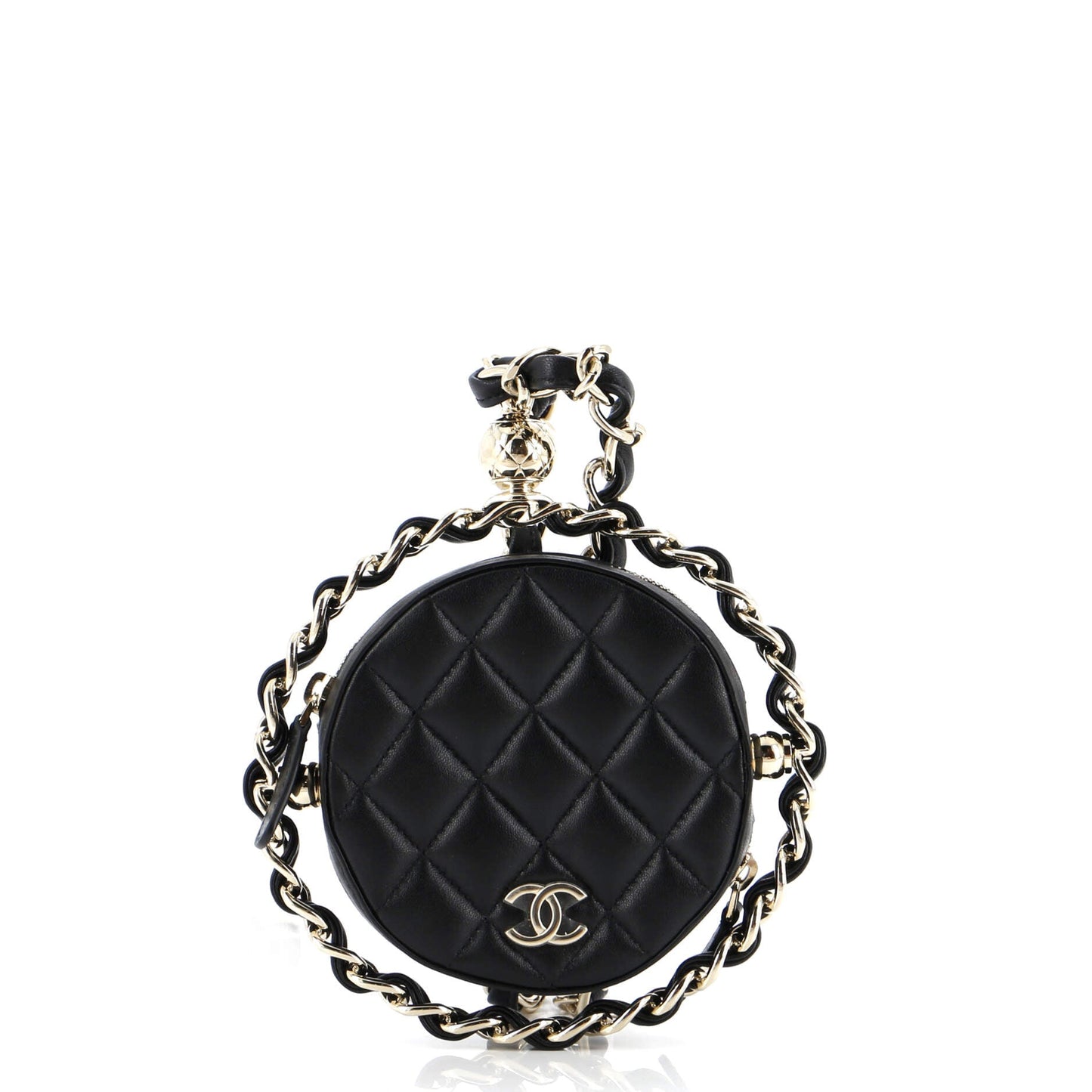 Frame Chain Around Round Clutch with Chain Quilted Lambskin Mini