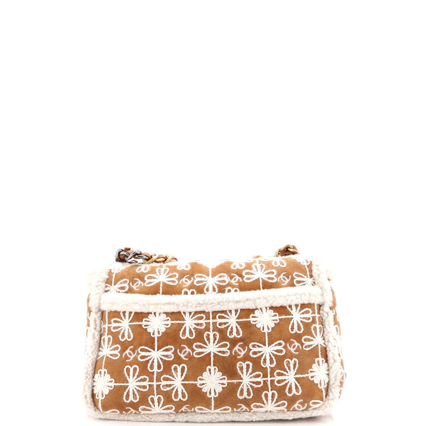 19 Flap Bag Embroidered Suede with Shearling Medium