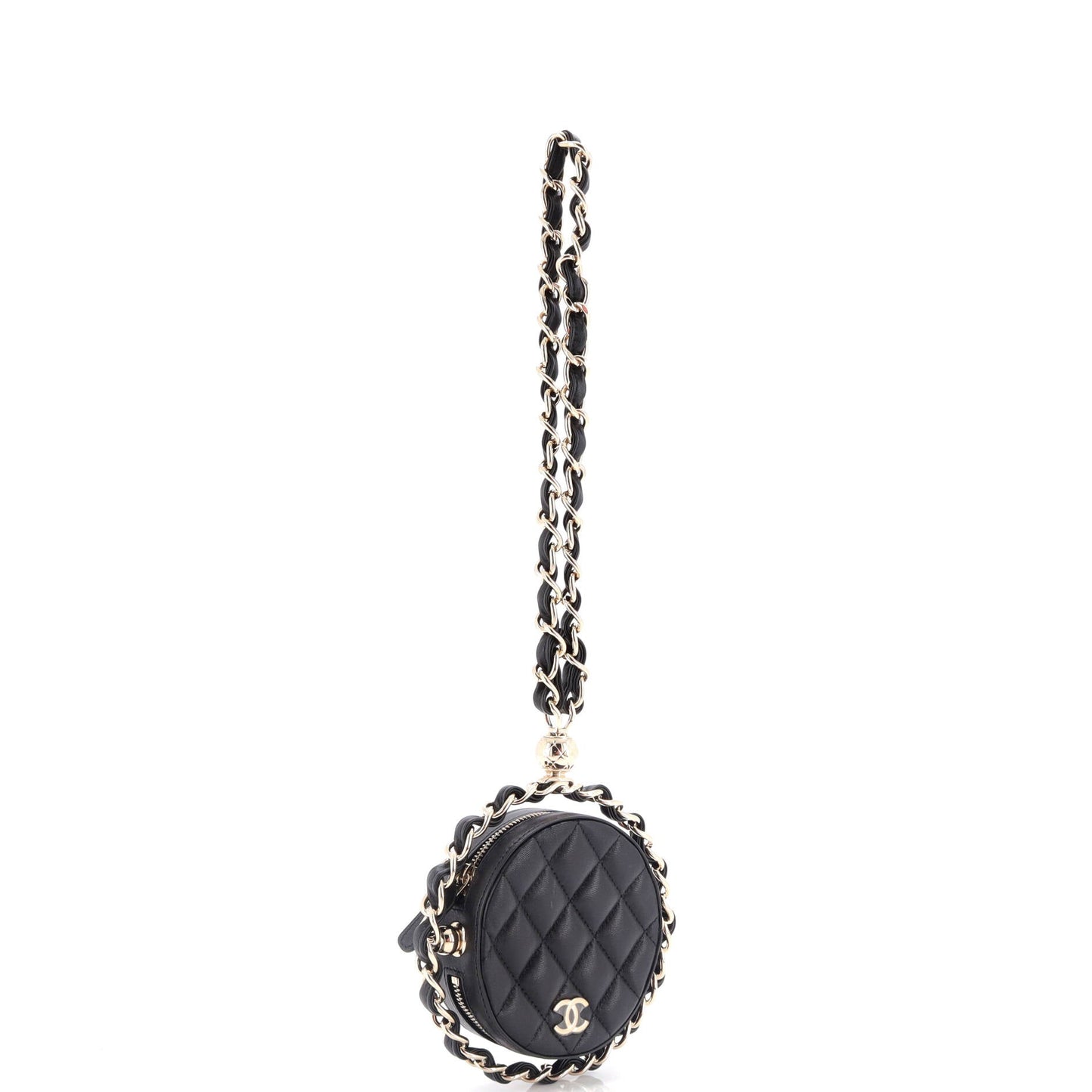 Frame Chain Around Round Clutch with Chain Quilted Lambskin Mini