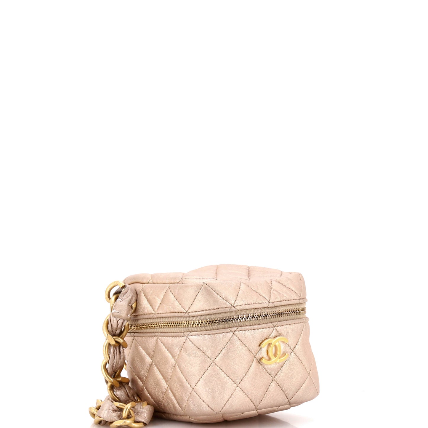 CC Cube Zip Clutch with Chain Handle Quilted Lambskin