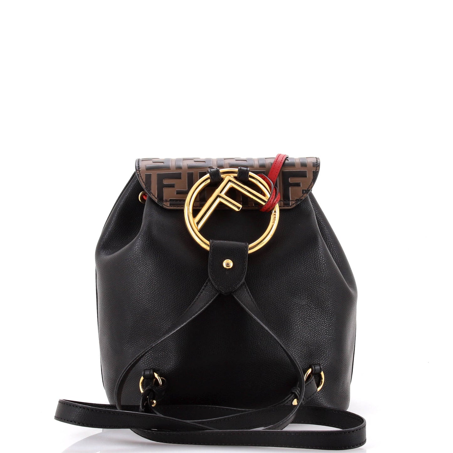 Drawstring Flap Backpack Leather with Zucca Embossed Detail Small