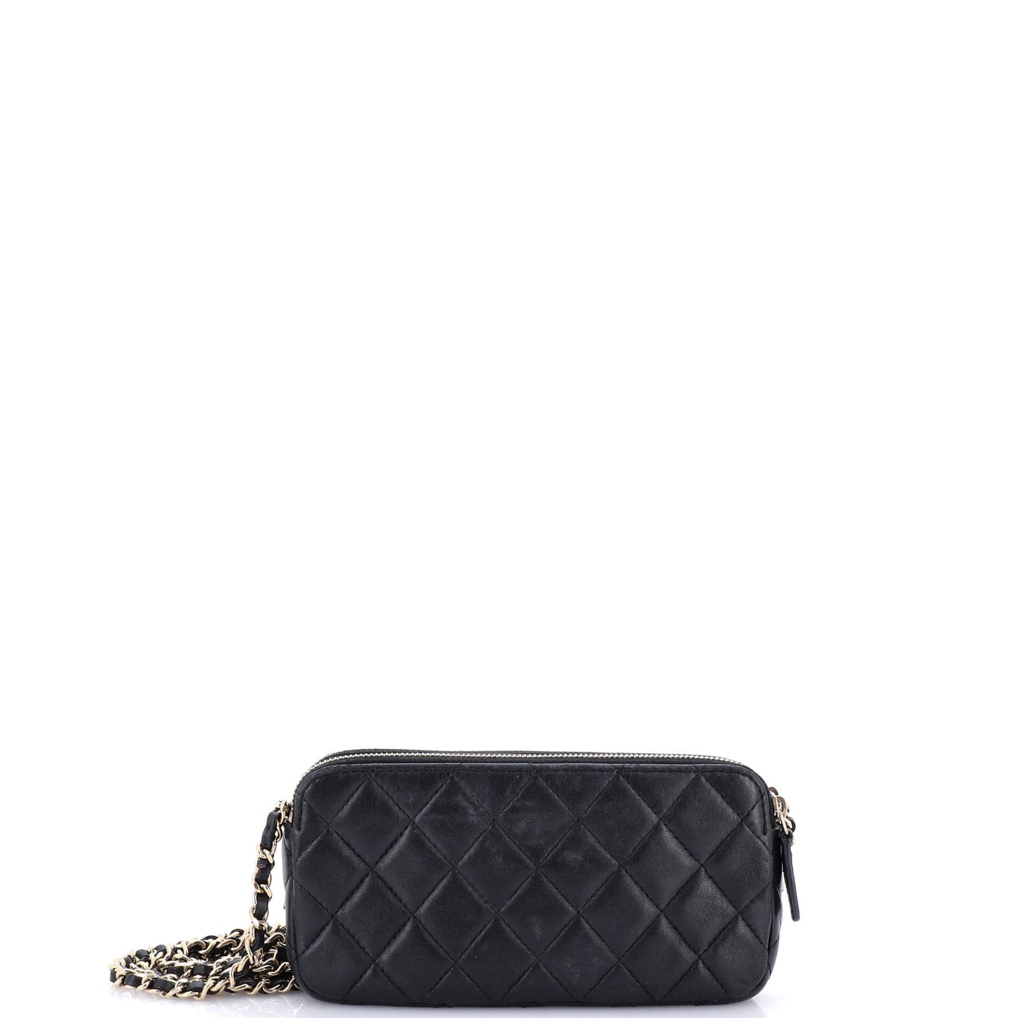 Double Zip Clutch with Chain Quilted Lambskin