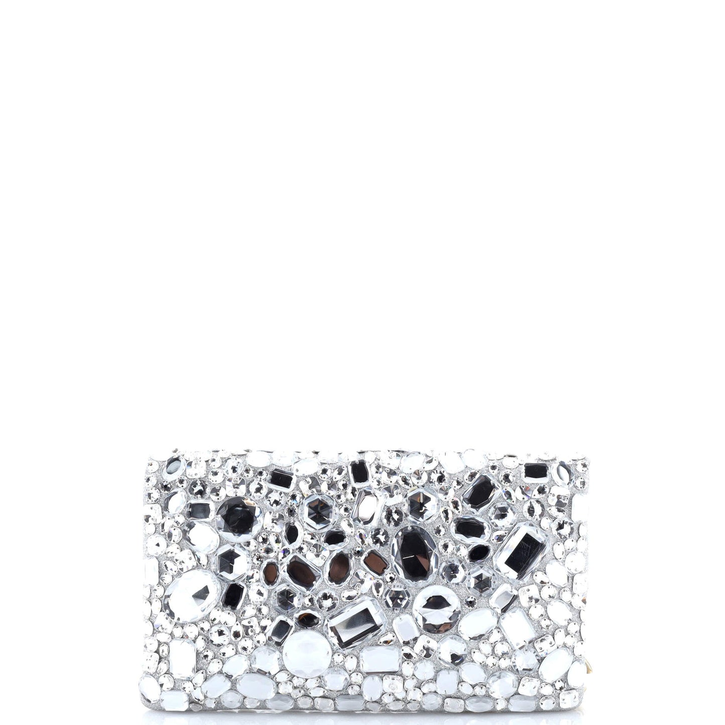 Fold Over Chain Clutch Crystal Embellished Satin Medium