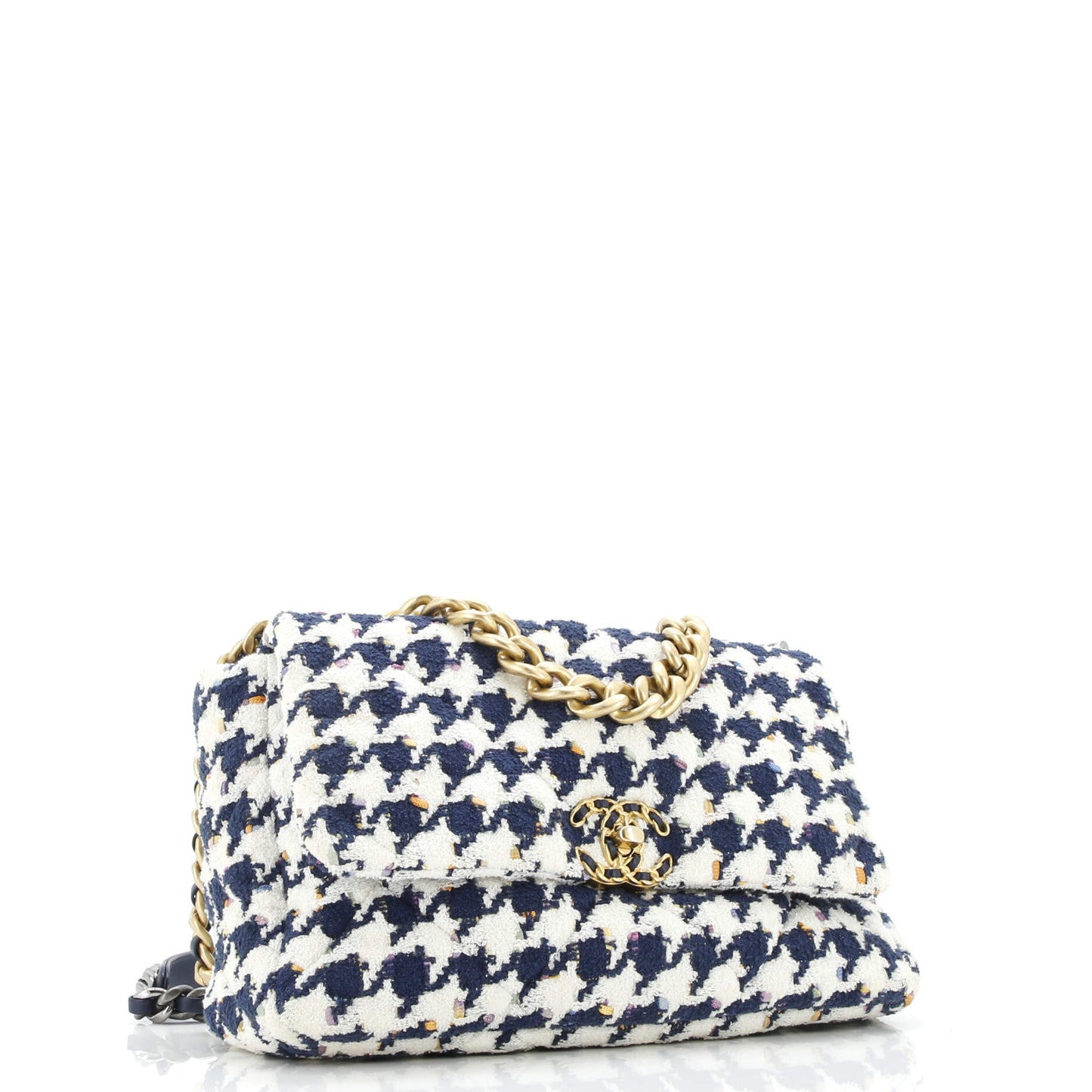 19 Flap Bag Quilted Houndstooth Tweed and Ribbon Large