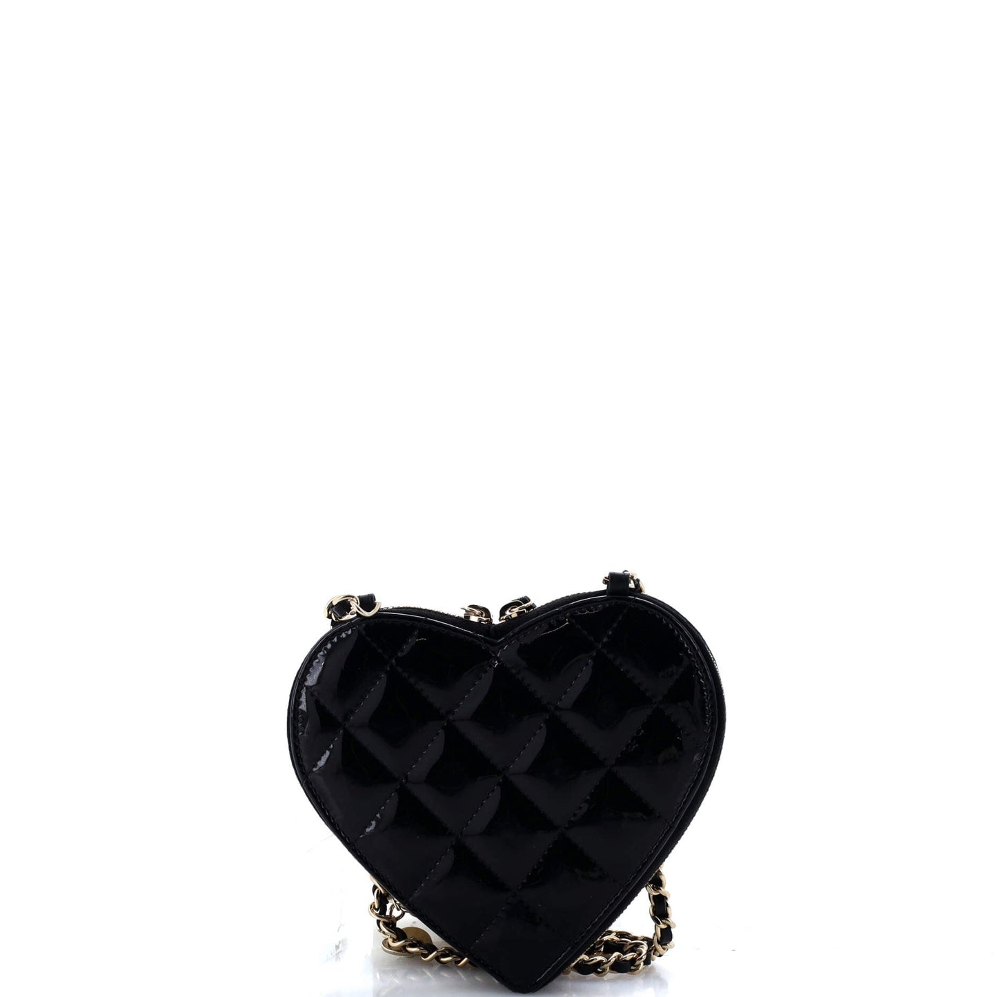 Double Heart Clutch with Chain Quilted Patent