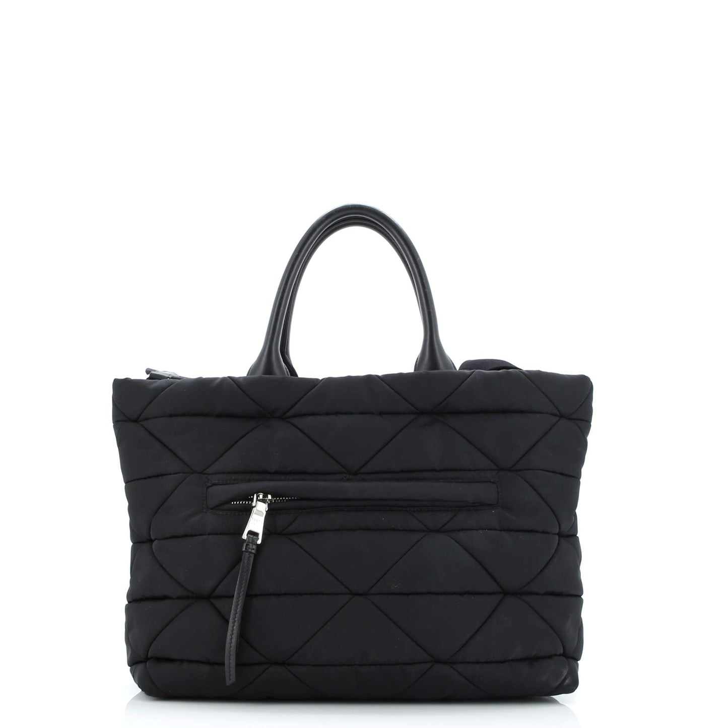 Padded Tote Bag Quilted Re-Nylon with Leather Medium