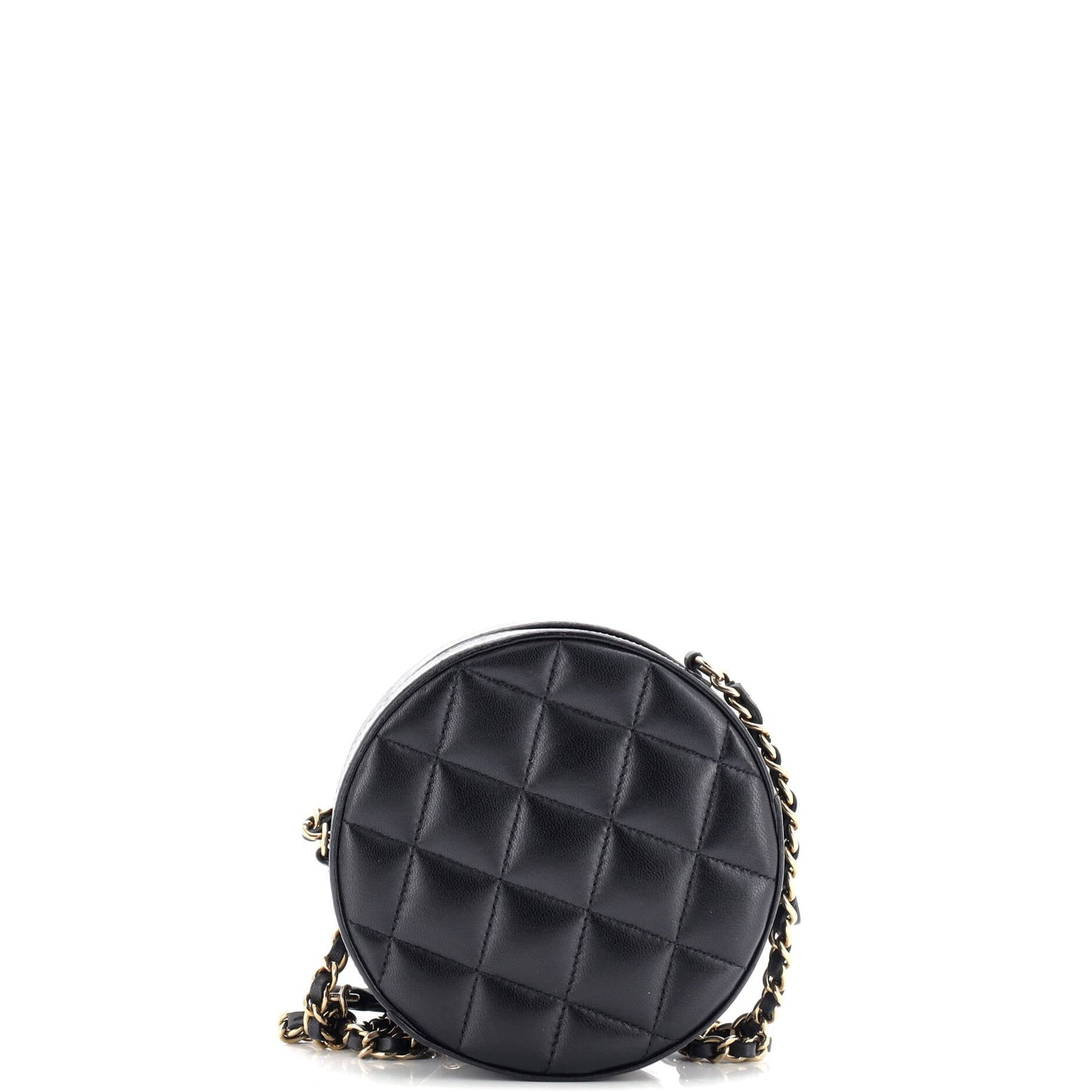 Bow Strap Round Clutch with Chain Quilted Lambskin