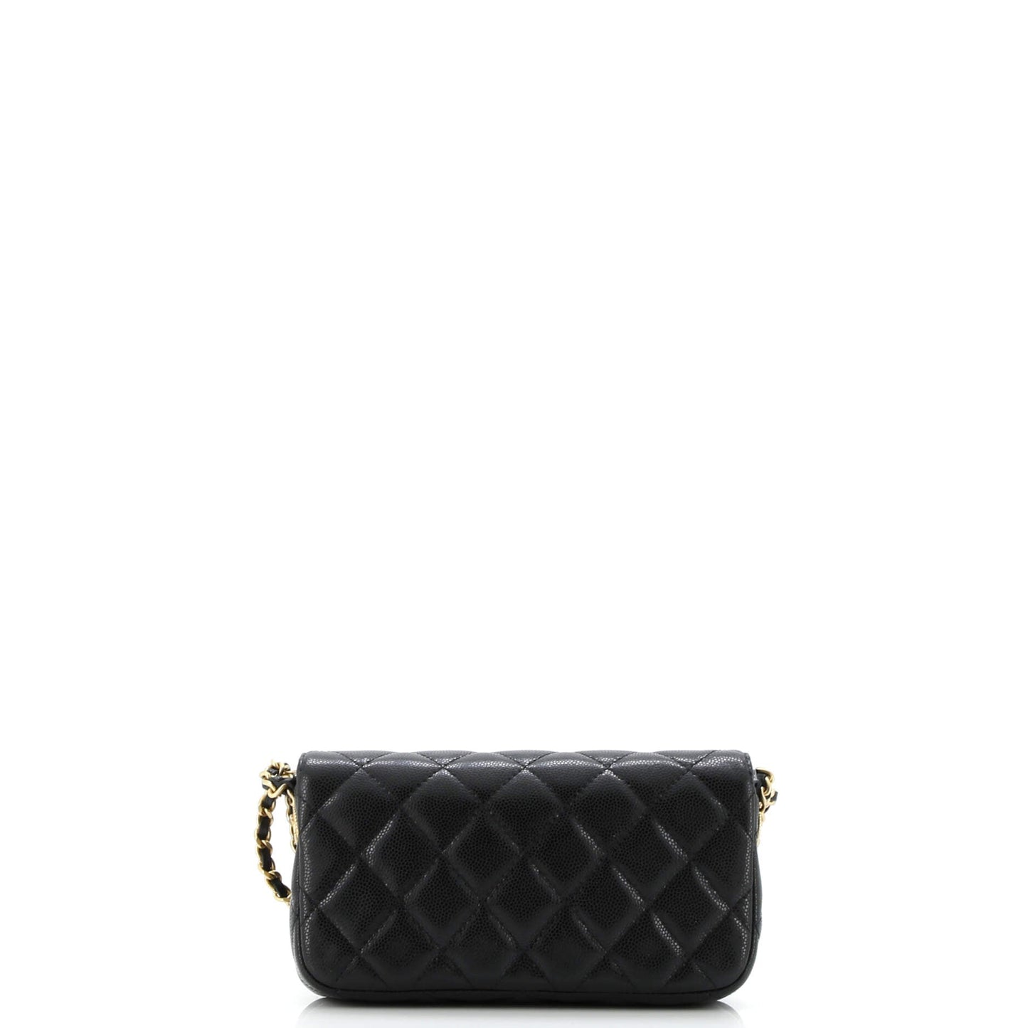 Twist Your Buttons Flap Clutch with Chain Quilted Caviar