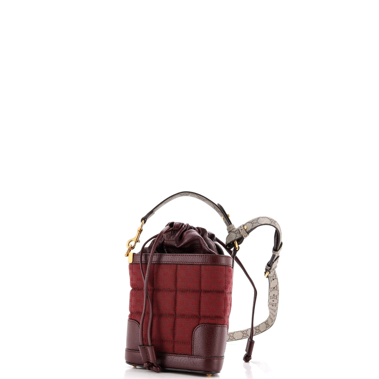 GG Triangle Bucket Bag Quilted Microguccissima Canvas and GG Coated Canvas with Leather Mini