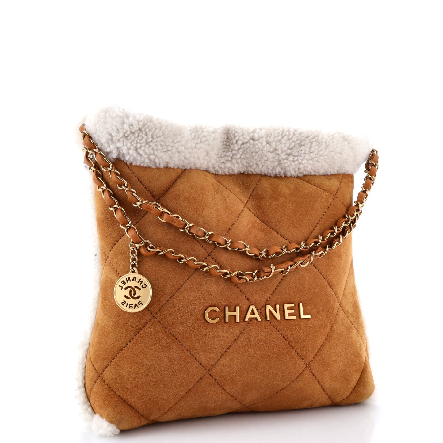 22 Chain Hobo Quilted Suede and Shearling Small