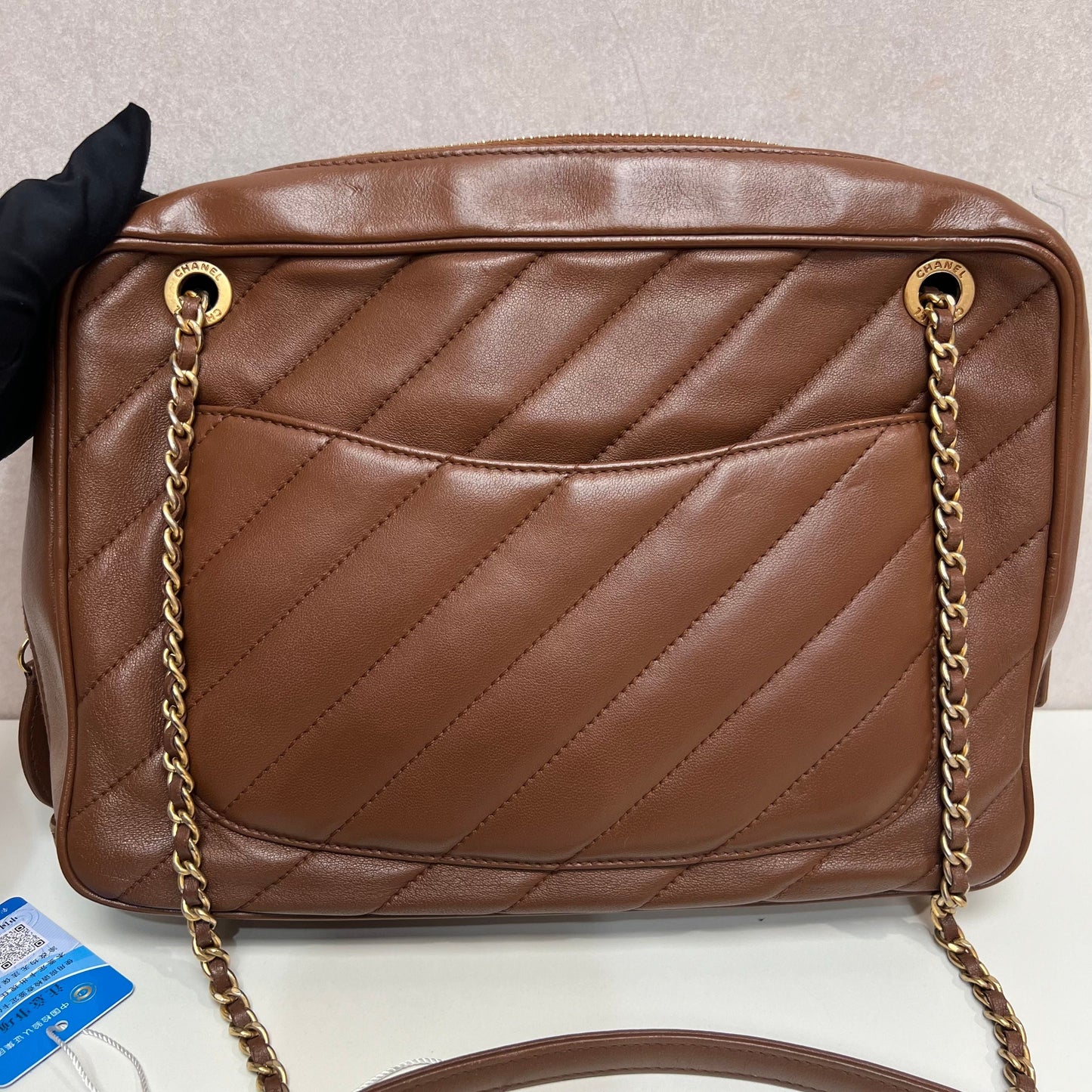 Chanel Brown Diagonal Quilted Leather CC Covered Signature Flap Bag Chanel 3350
