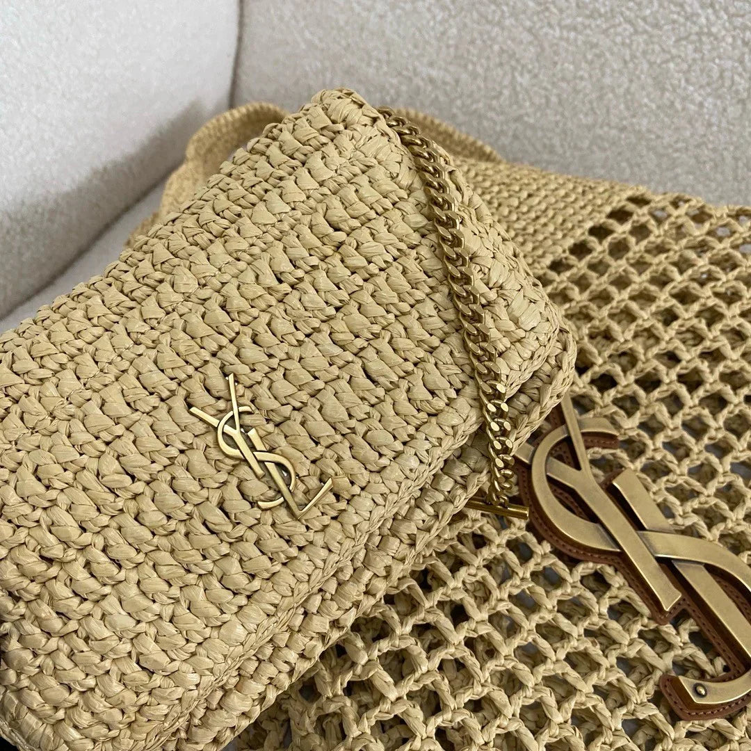 SAINT LAURENT YSL Raffia Icare Tote Bag