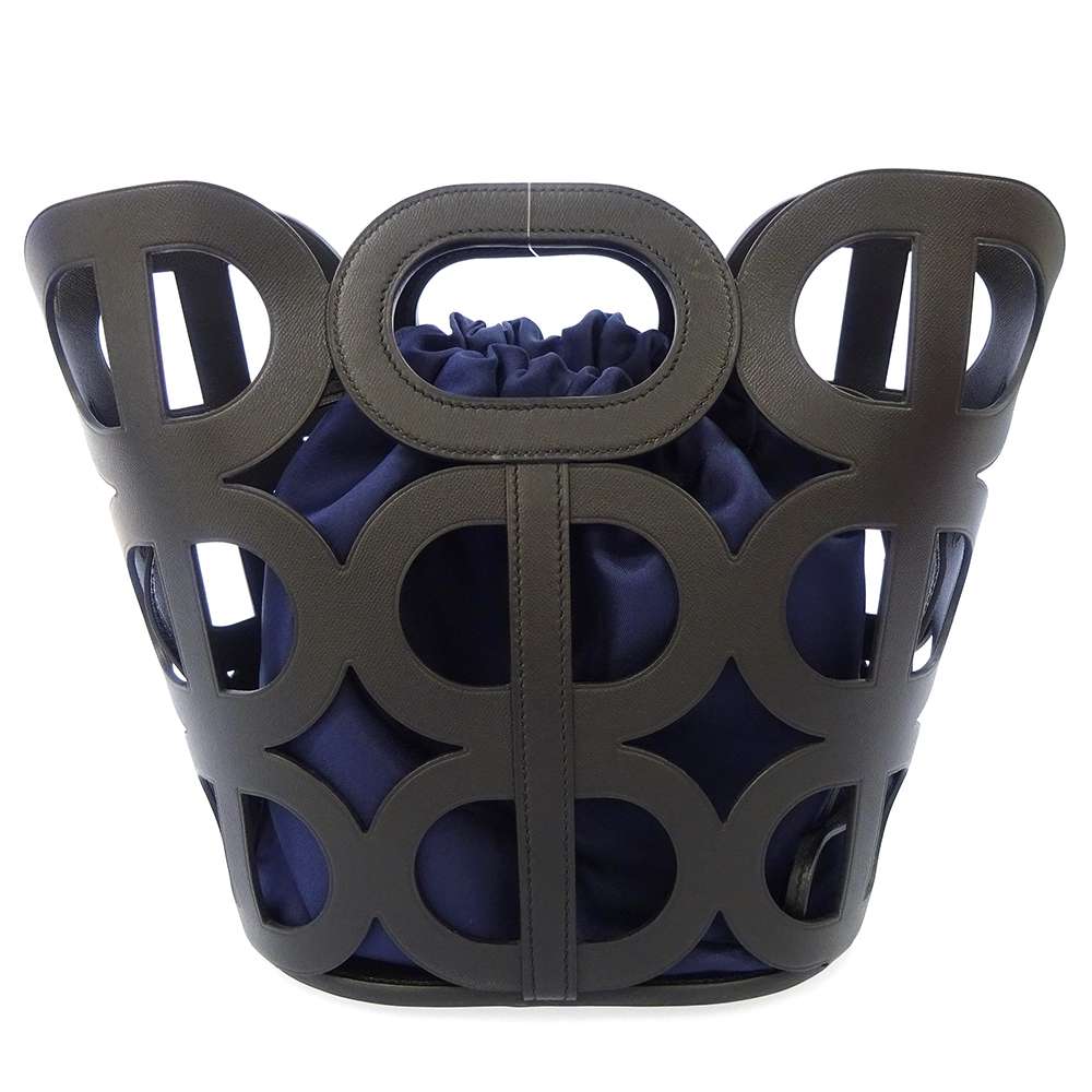 HERMES Chaine d'Ancre Black/blue Madame Calf Leather ・Silk