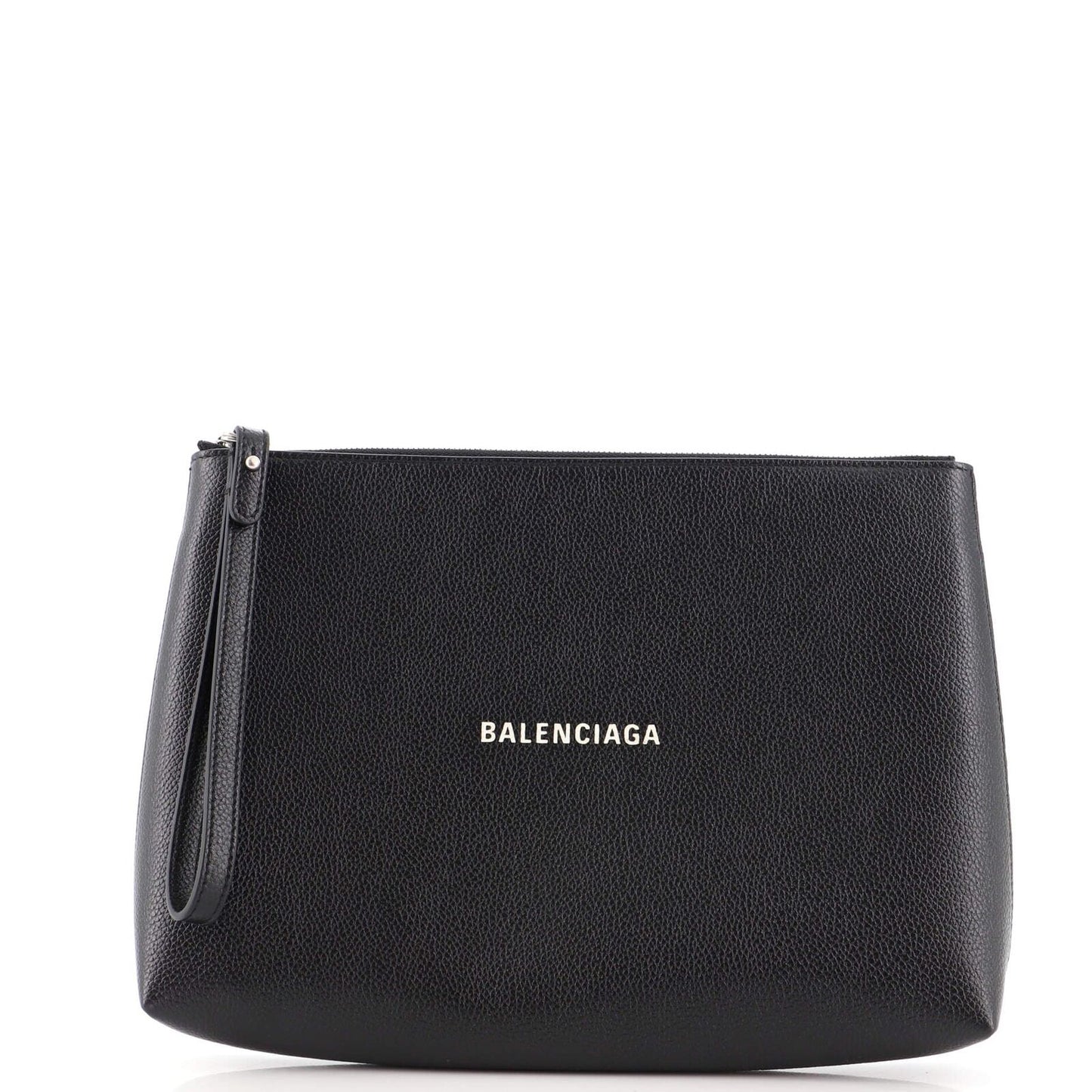 BALENCIAGA CASH LOGO CALFSKIN LEATHER MEDIUM CLUTCH WRISTLET