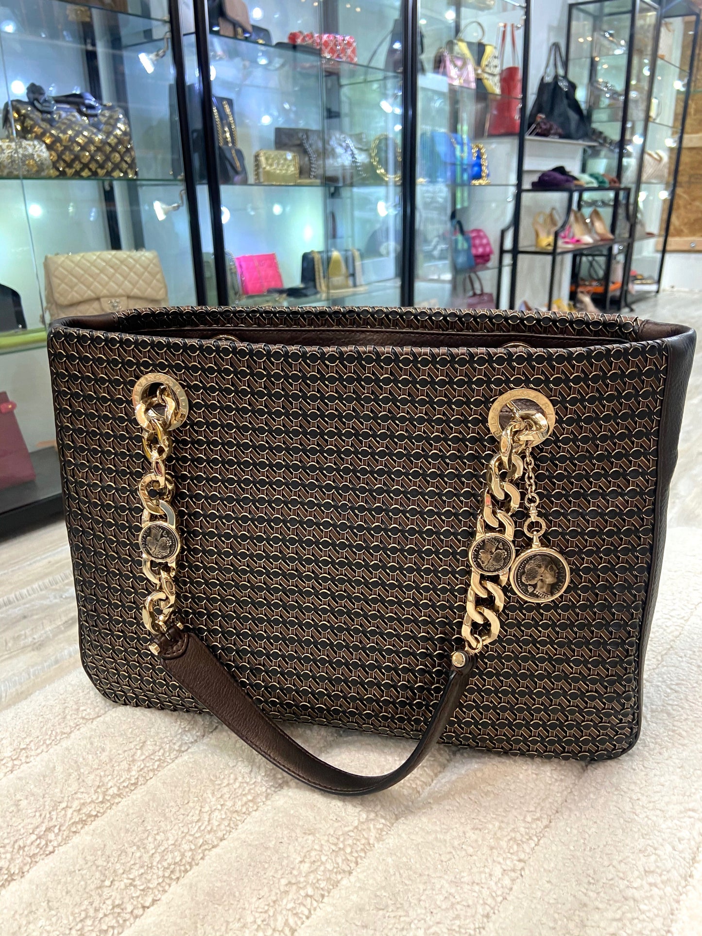 BVLGARI MONETE LEATHER TOTE BAG