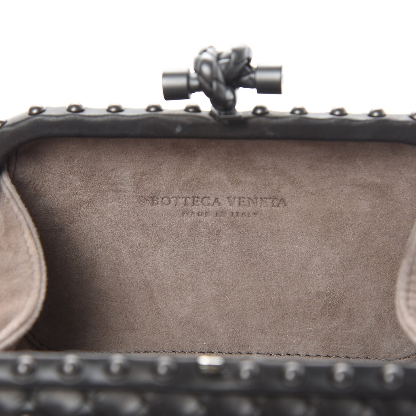 BOTTEGA VENETA WAXY NAPPA INTRECCIATO KNOT STUDDED CLUTCH BAG