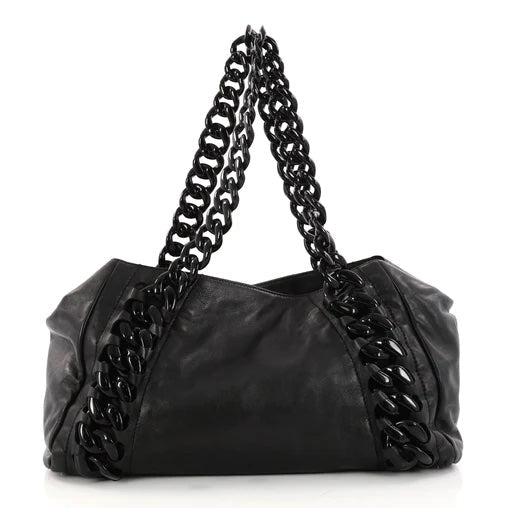 CHANEL GLAZED CALFSKIN LEATHER EAST WEST MODERN CHAIN TOTE