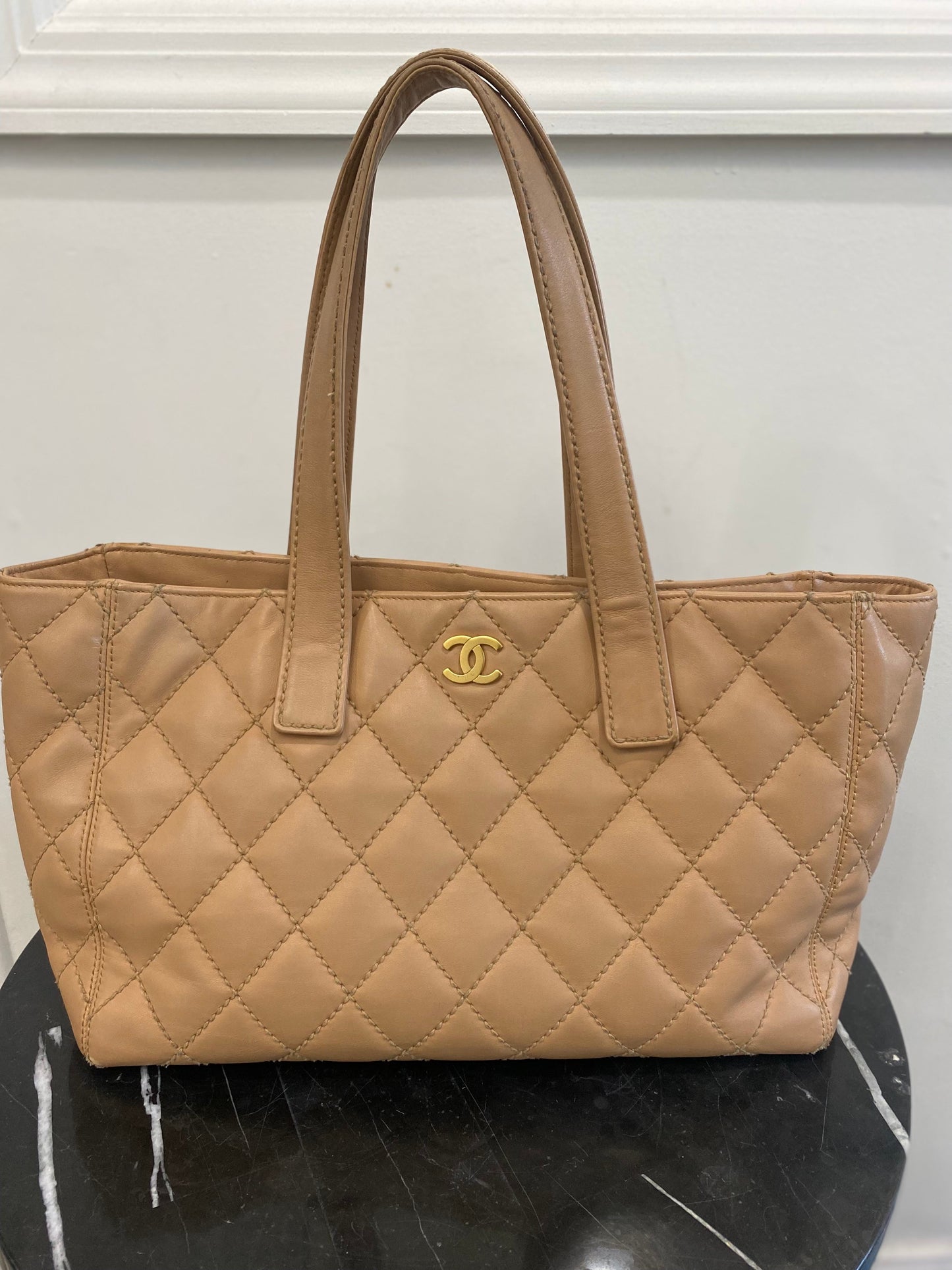 CHANEL QUILTED LAMBSKIN LEATHER WILD STITCH TOTE