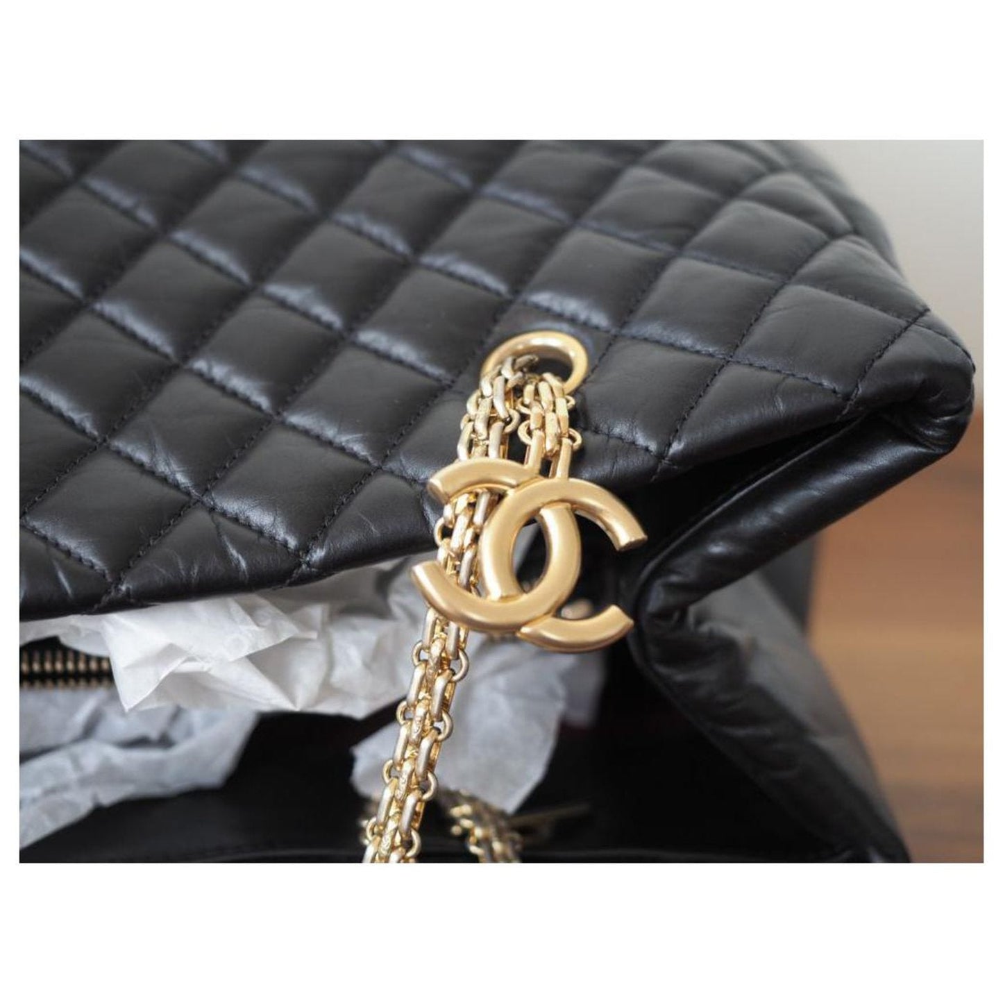 CHANEL QUILTED LEATHER VERTICAL SHOPPING TOTE BAG