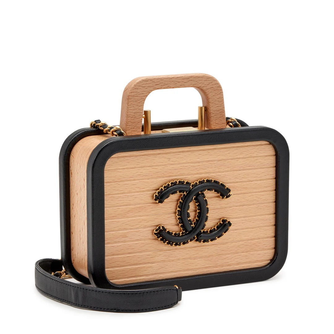 CHANEL BEECH WOOD & LAMBSKIN CC VANITY CASE SHOULDER BAG