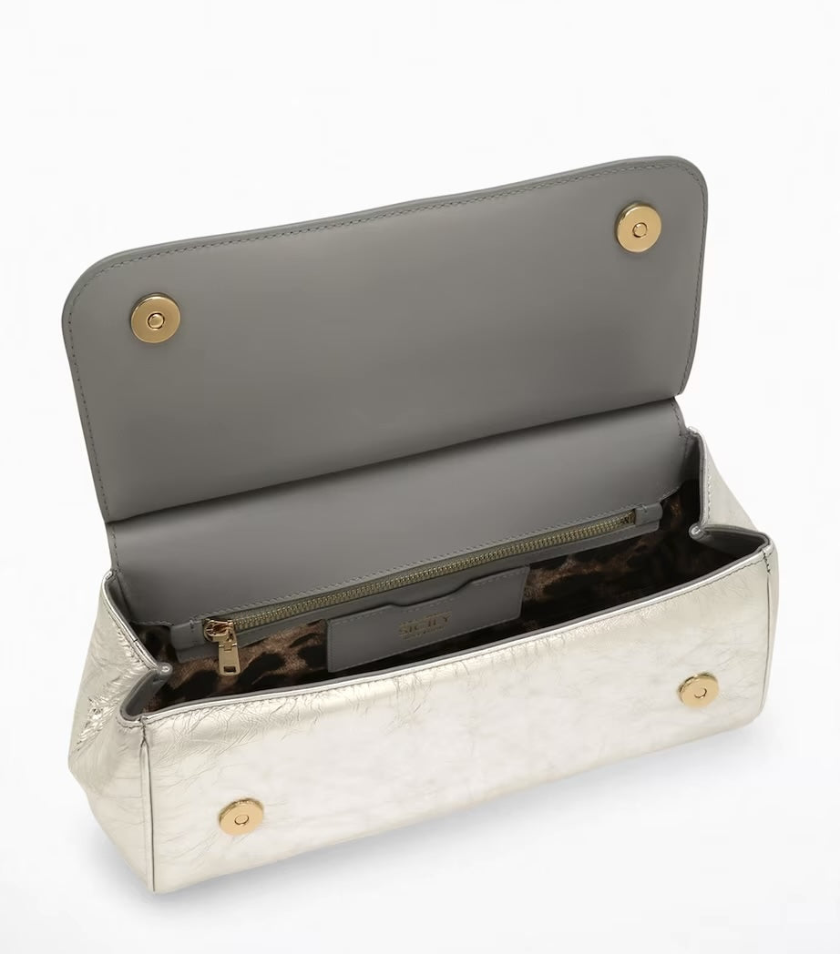 DOLCE & GABBANA METALLIC LEATHER SICILY LARGE CLUTCH BAG