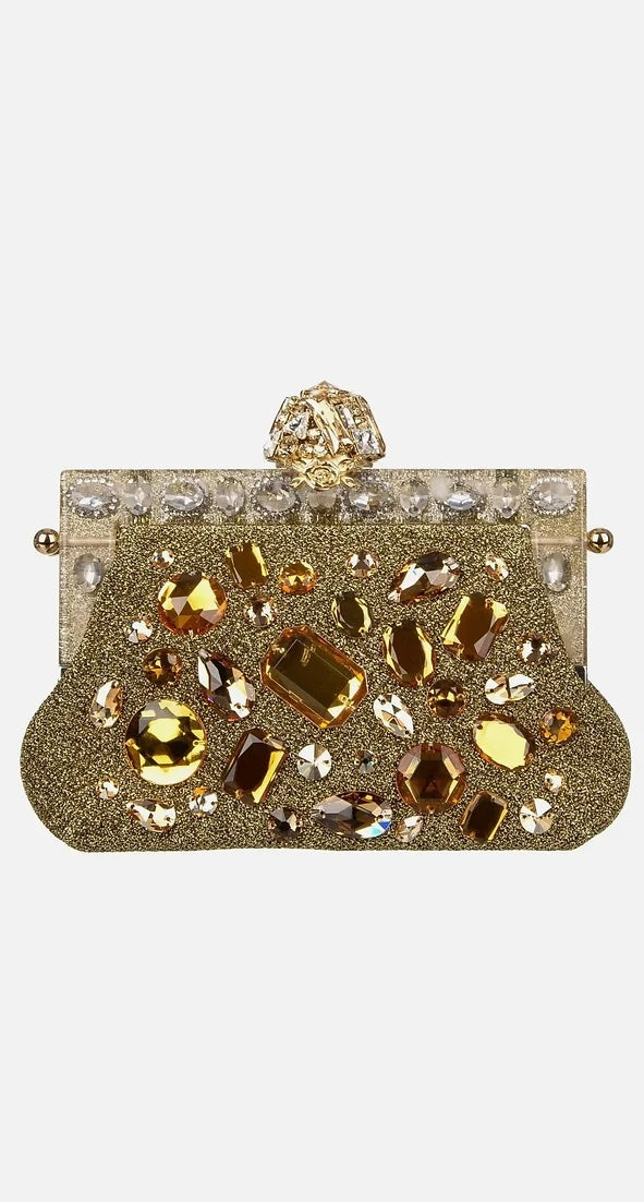 DOLCE & GABBANA GOLD VANDA CRYSTAL CLUTCH/HANDBAG