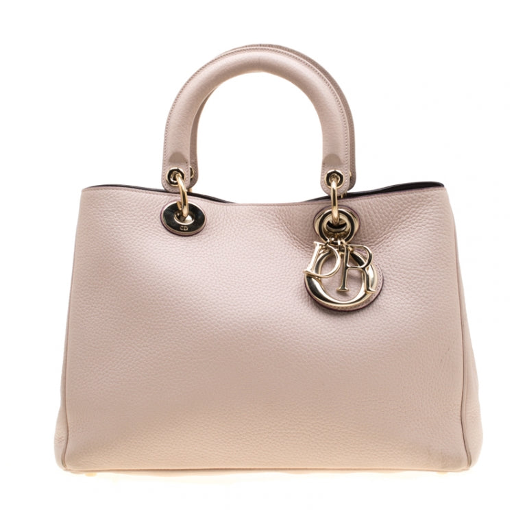DIOR GRAINED LEATHER MEDIUM DIORISSIMO TOTE BAG IN BLUSH PINK