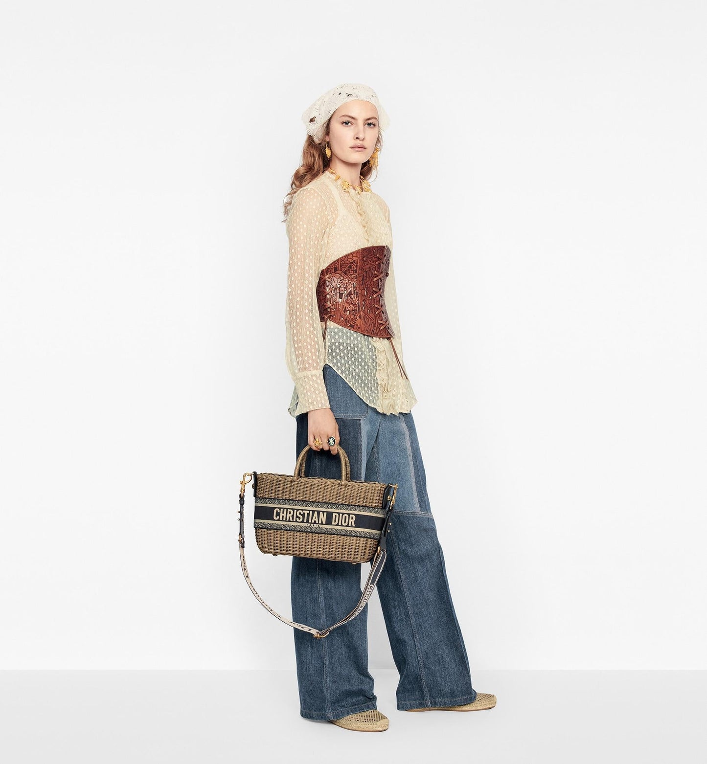 CHRISTIAN DIOR OBLIQUE WICKER BASKET TOTE BAG